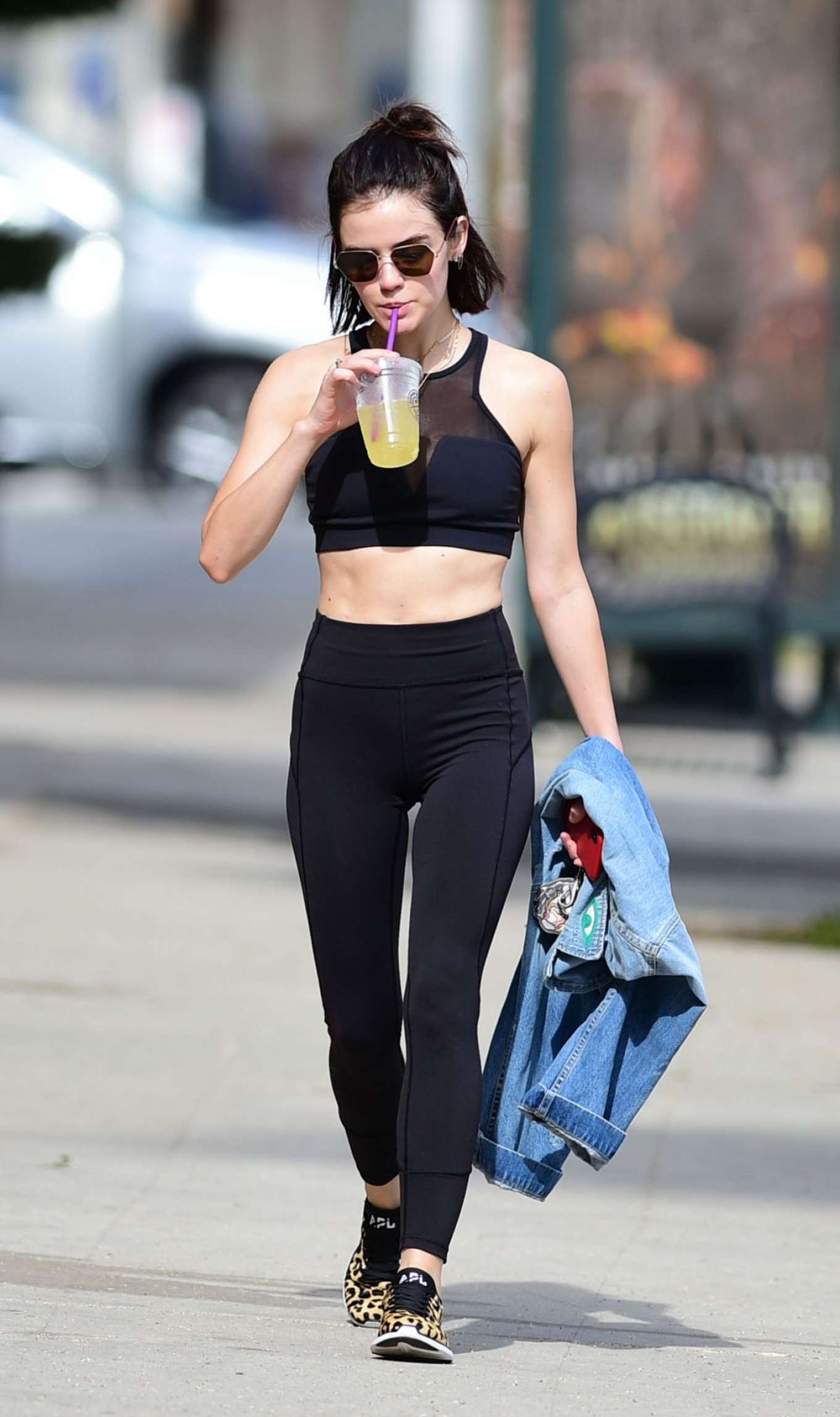 Lucy Hale in Black Tights â€“ Leaves a gym in Los Angeles