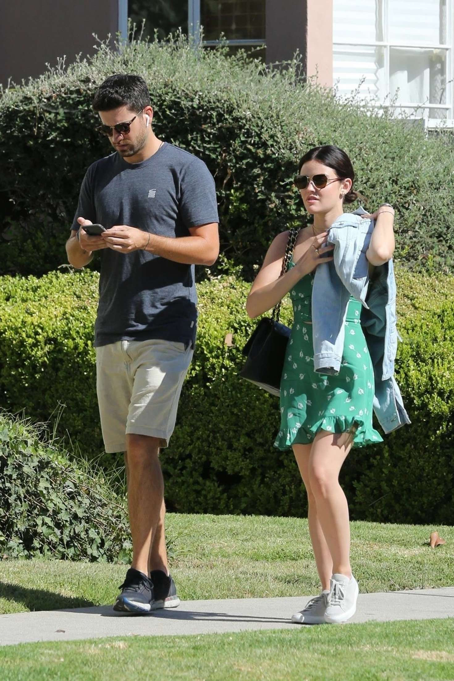 Lucy Hale in Green Mini Dress out in Los Angeles