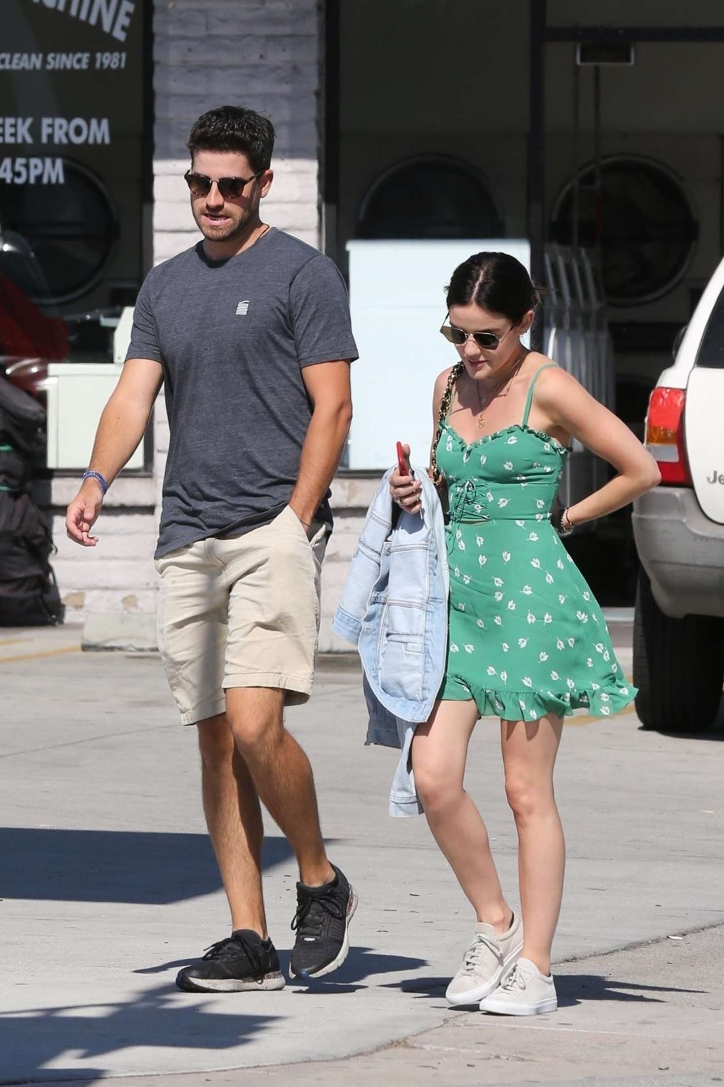 Lucy Hale in Green Mini Dress out in Los Angeles