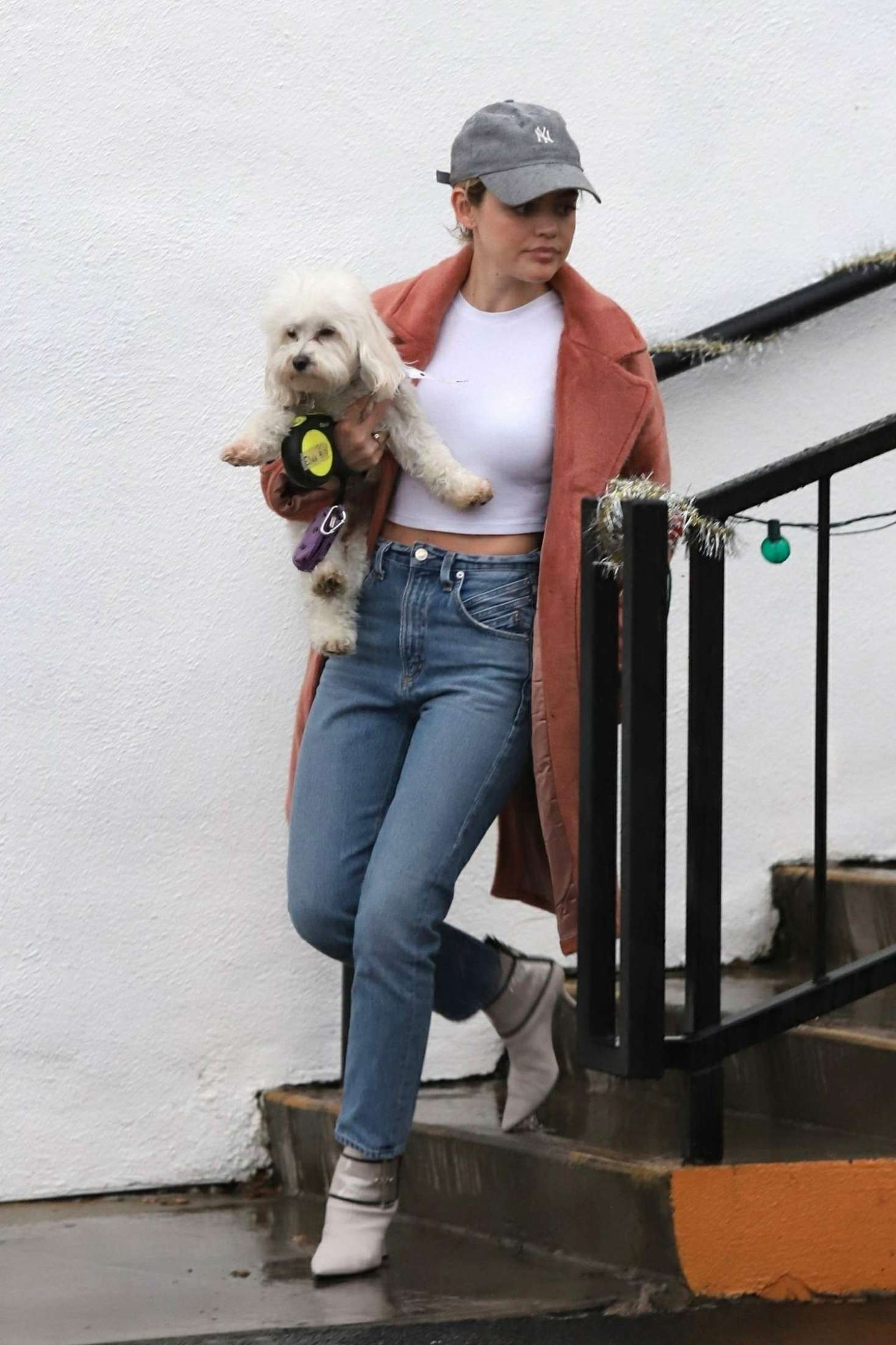 Lucy Hale with her dog ouit in Los Angeles