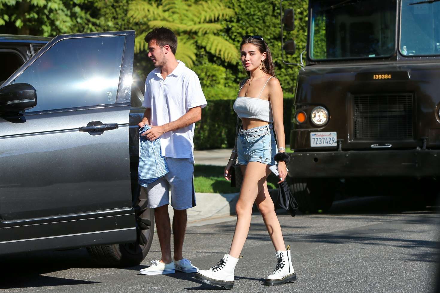 Madison Beer in Denim Shorts and Tank Top in Beverly Hills