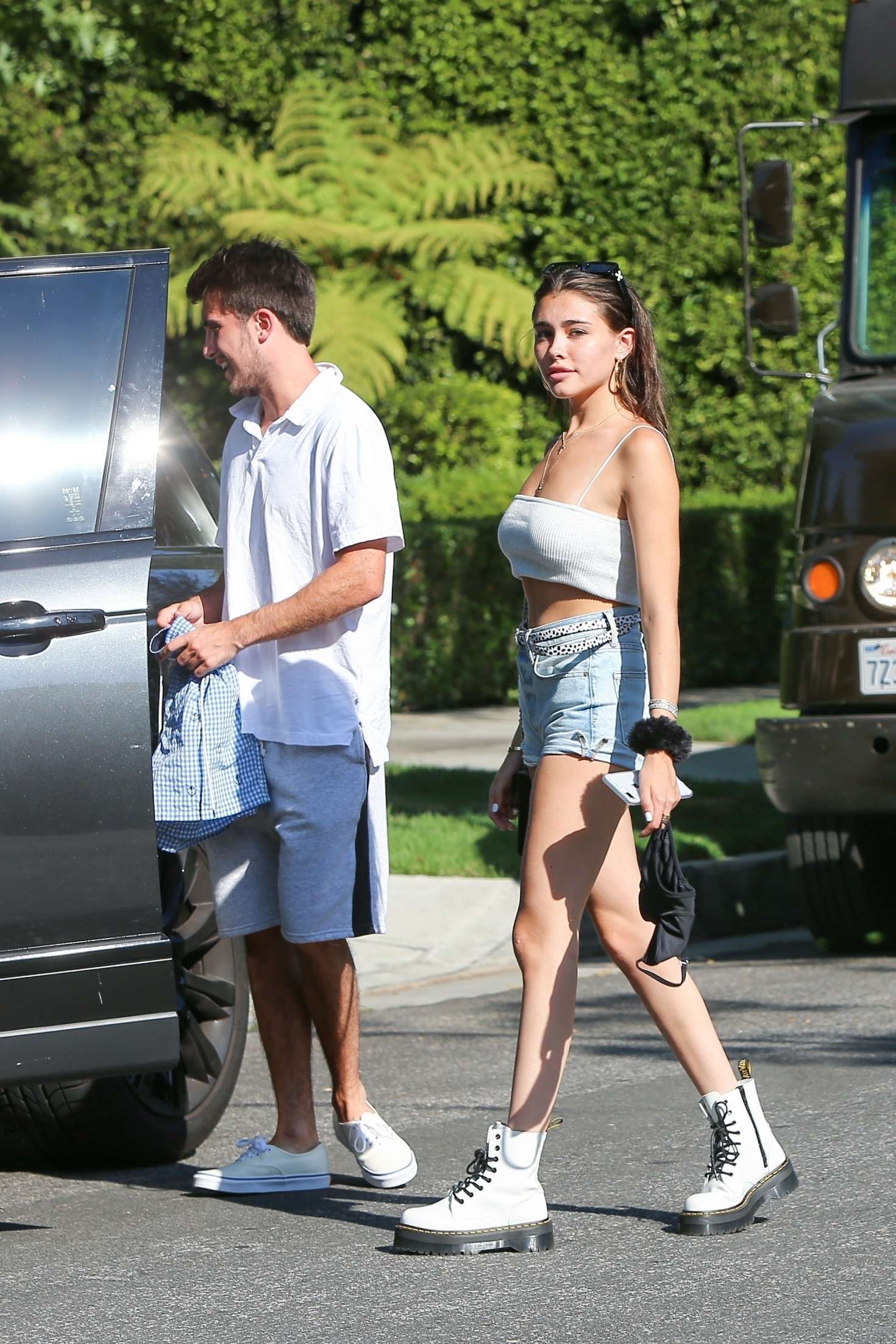 Madison Beer in Denim Shorts and Tank Top in Beverly Hills