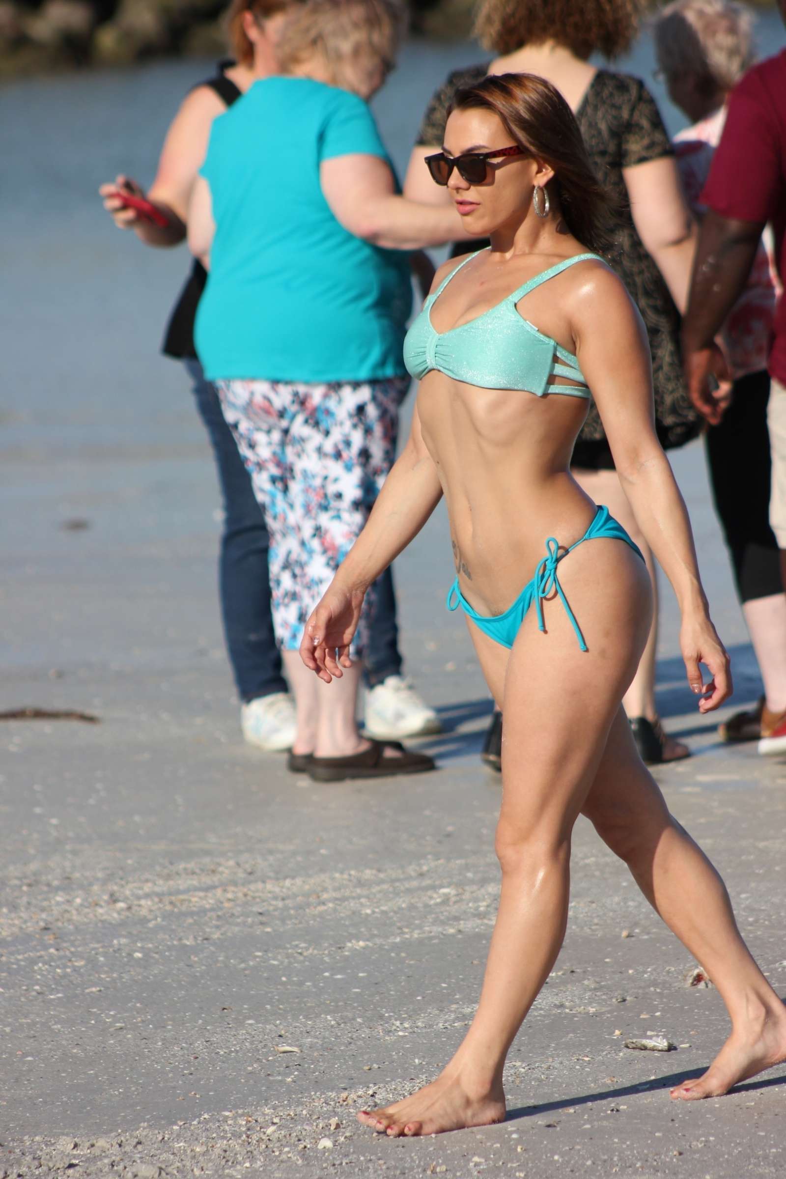 Maria Jade in Blue Bikini at the beach in Miami