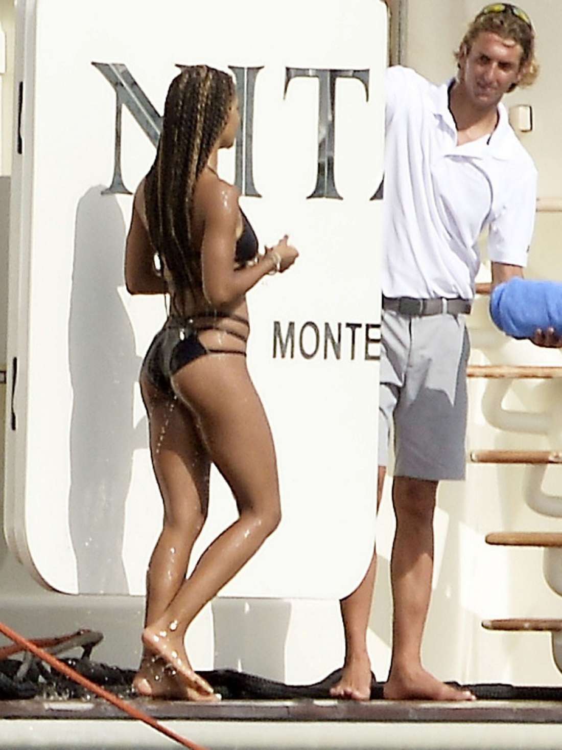Megalyn Echikunwoke in Black Bikini in Saint Tropez