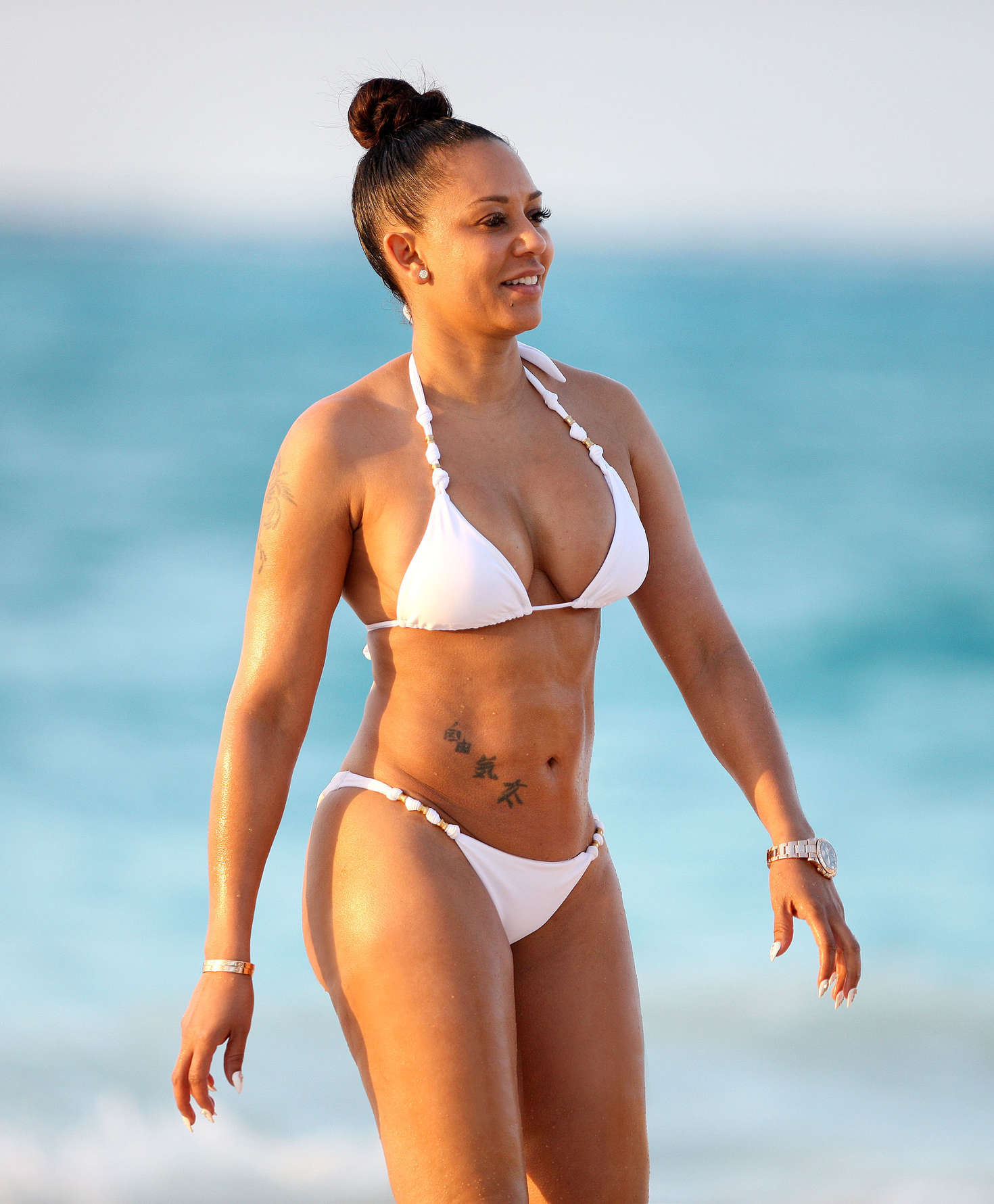 Melanie Brown in White Bikini in Turks & Caicos Islands