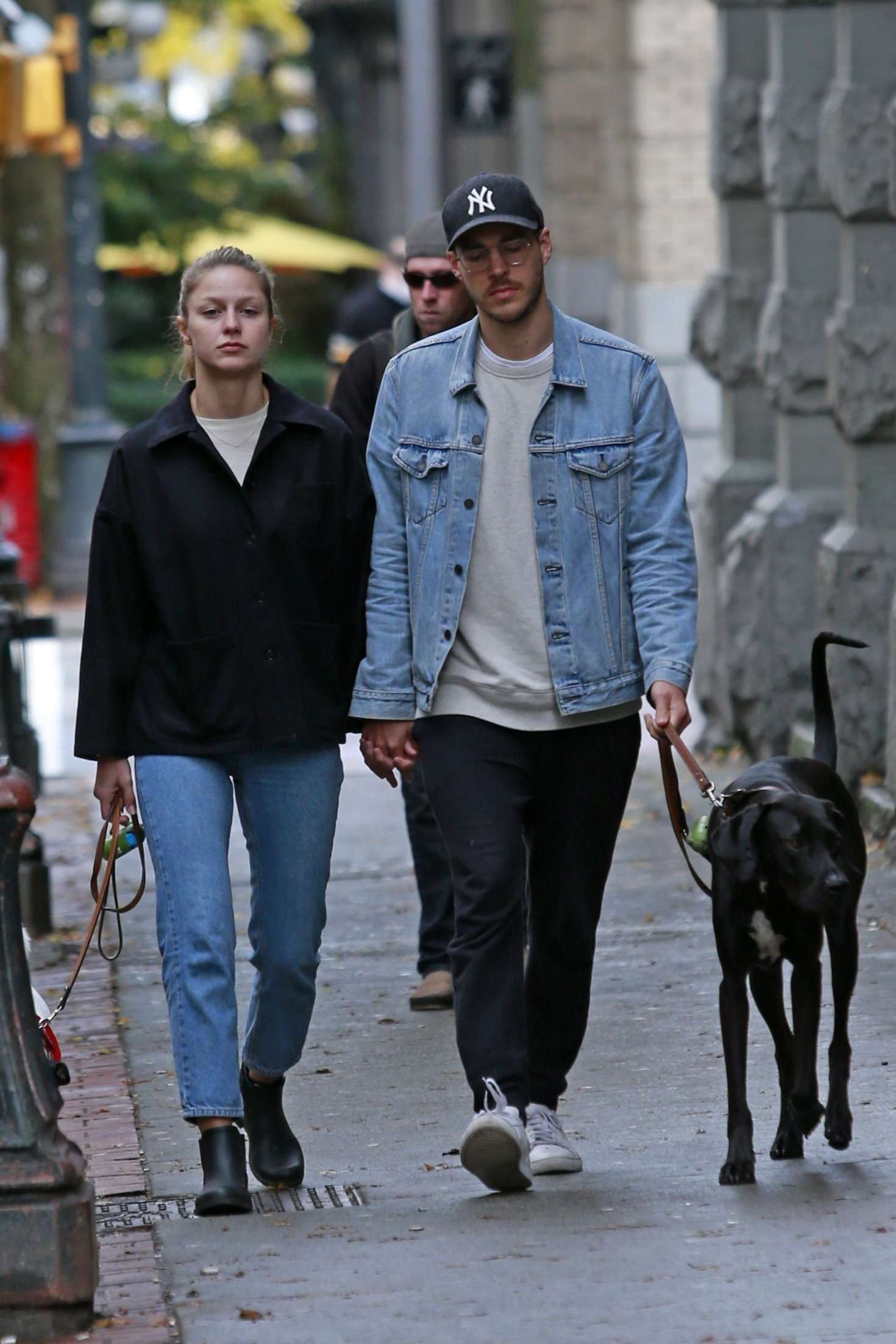 Melissa Benoist and boyfriend Chris Wood walk the dogs in Vancouver