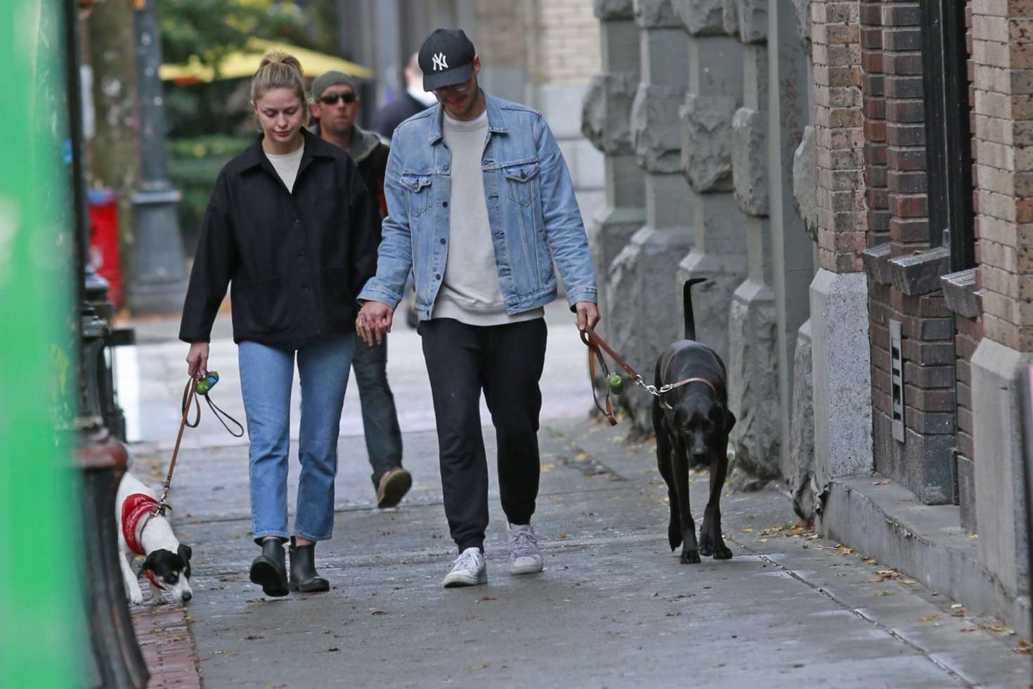 Melissa Benoist and boyfriend Chris Wood walk the dogs in Vancouver