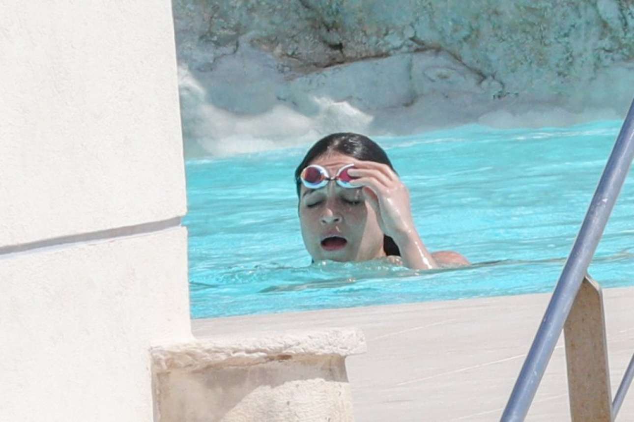 Michelle Rodriguez â€“ In Bikini Swimming at Eden Roc Hotel in Antibes