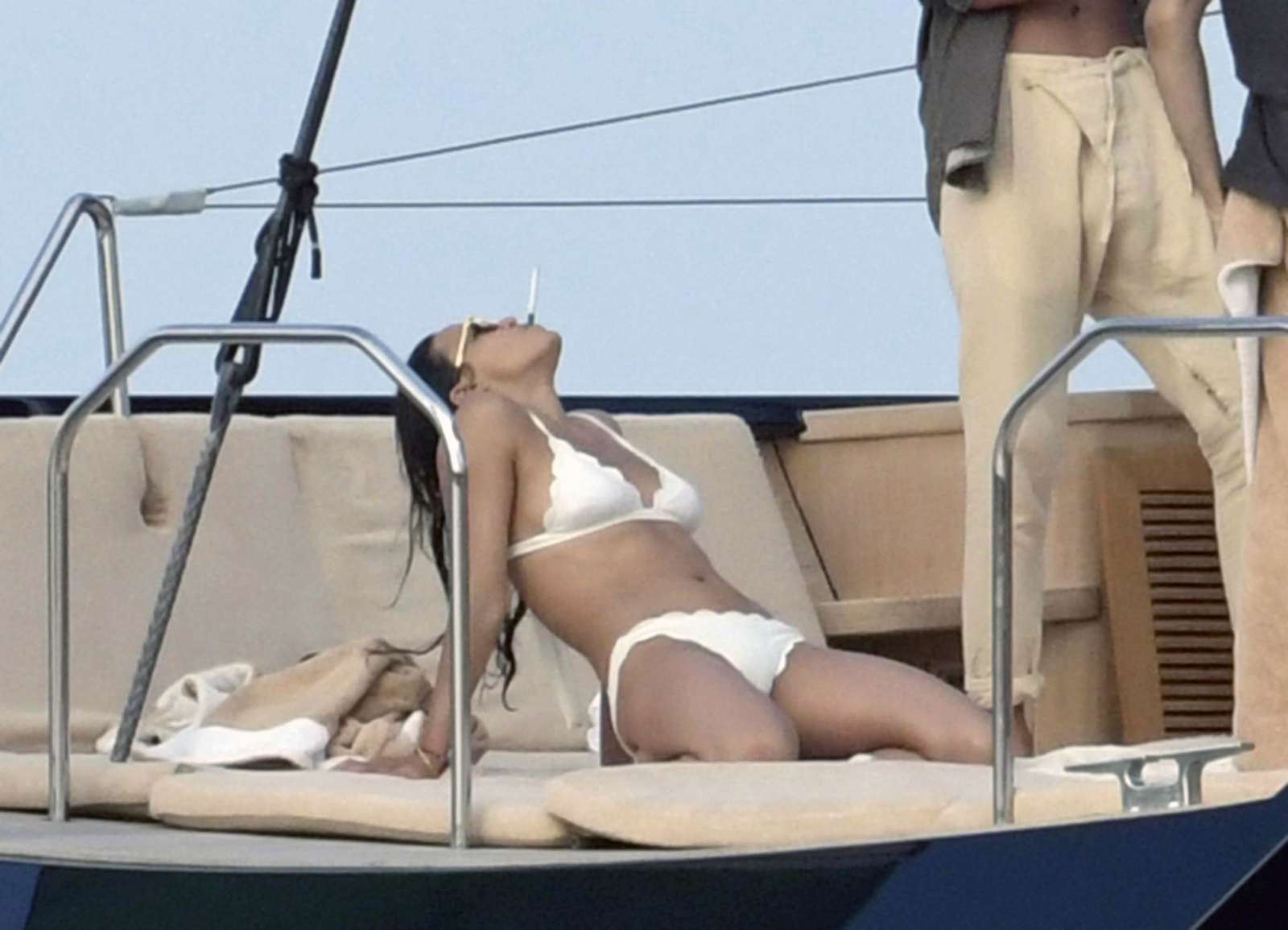 Michelle Rodriguez in White Bikini at the boat in Italy