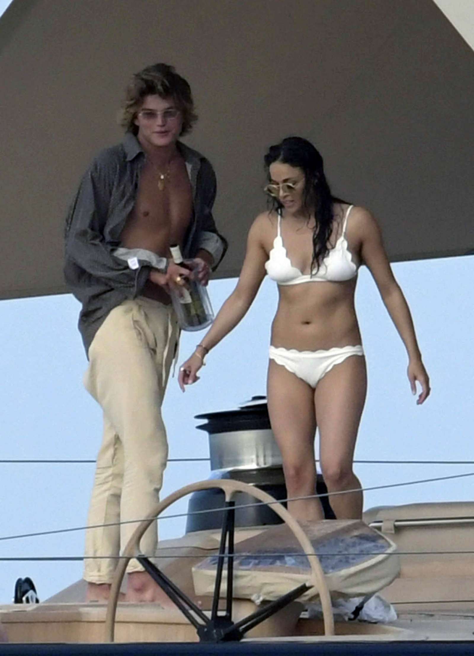 Michelle Rodriguez in White Bikini at the boat in Italy