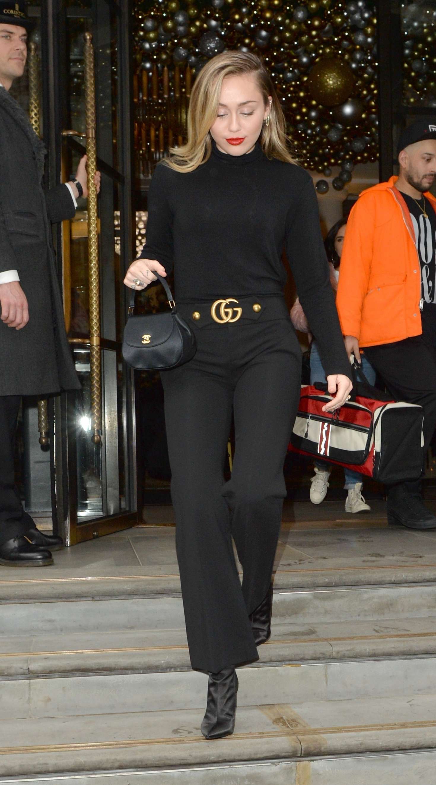 Miley Cyrus in Black Outfit â€“ Out in London