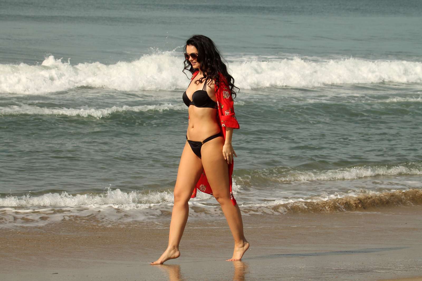 Natasha Blasick in Black Bikini at a beach in Malibu