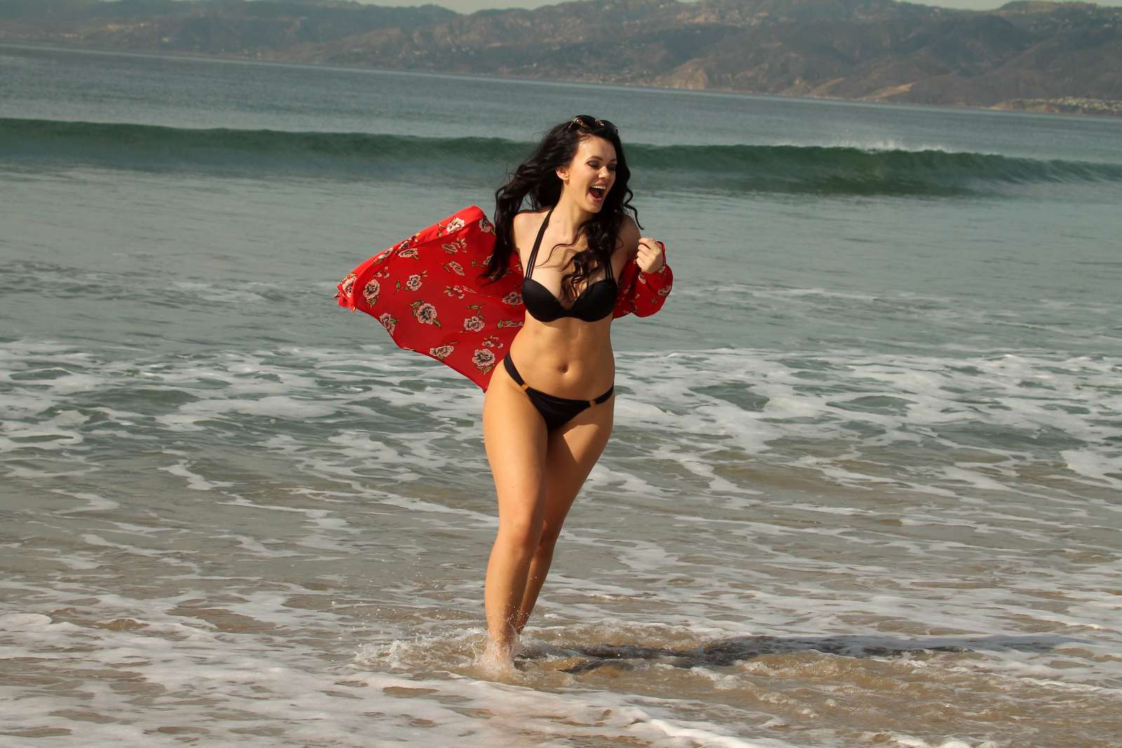 Natasha Blasick in Black Bikini at a beach in Malibu