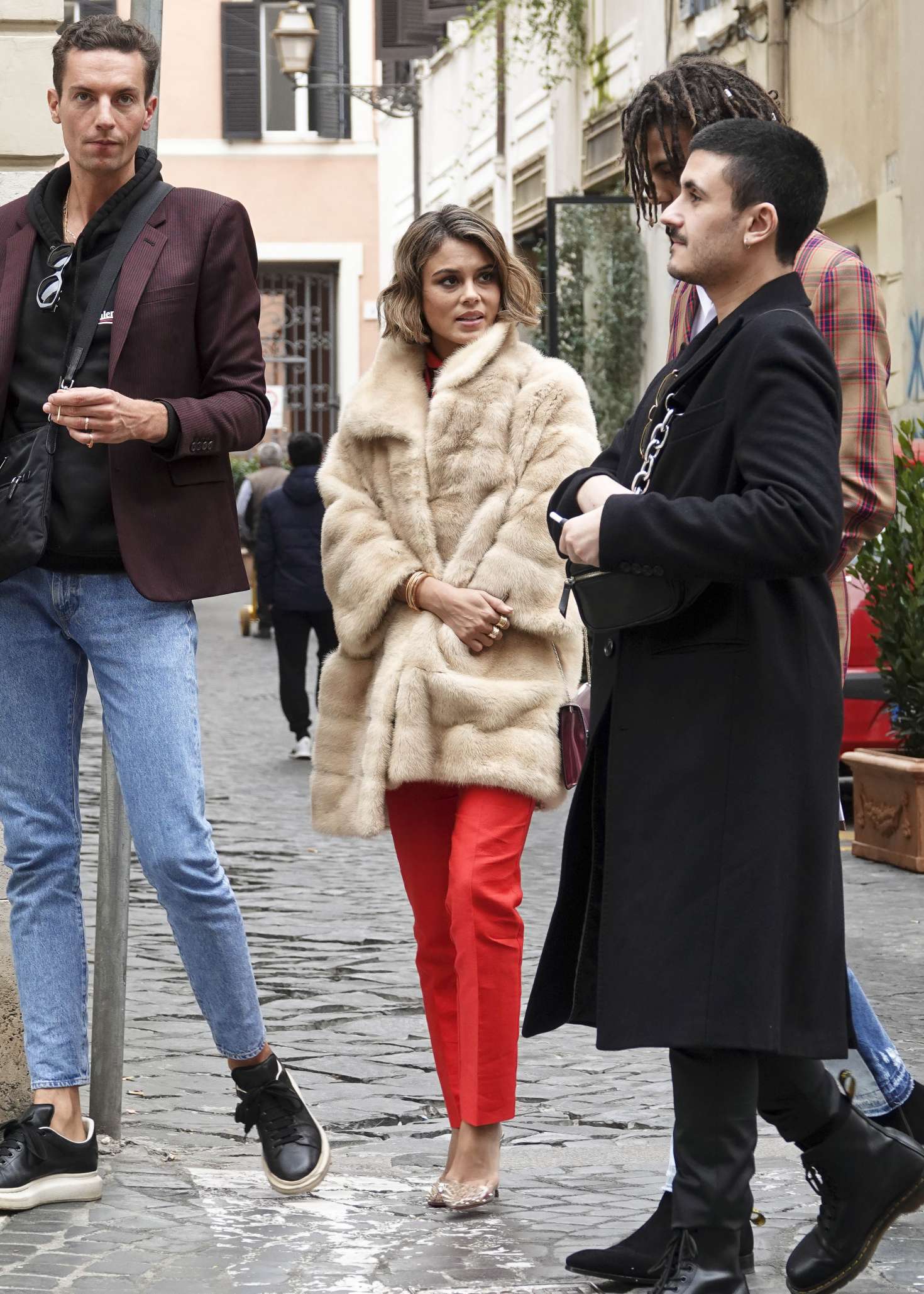 Nathalie Kelley in Fur Coat â€“ Out and about in Rome
