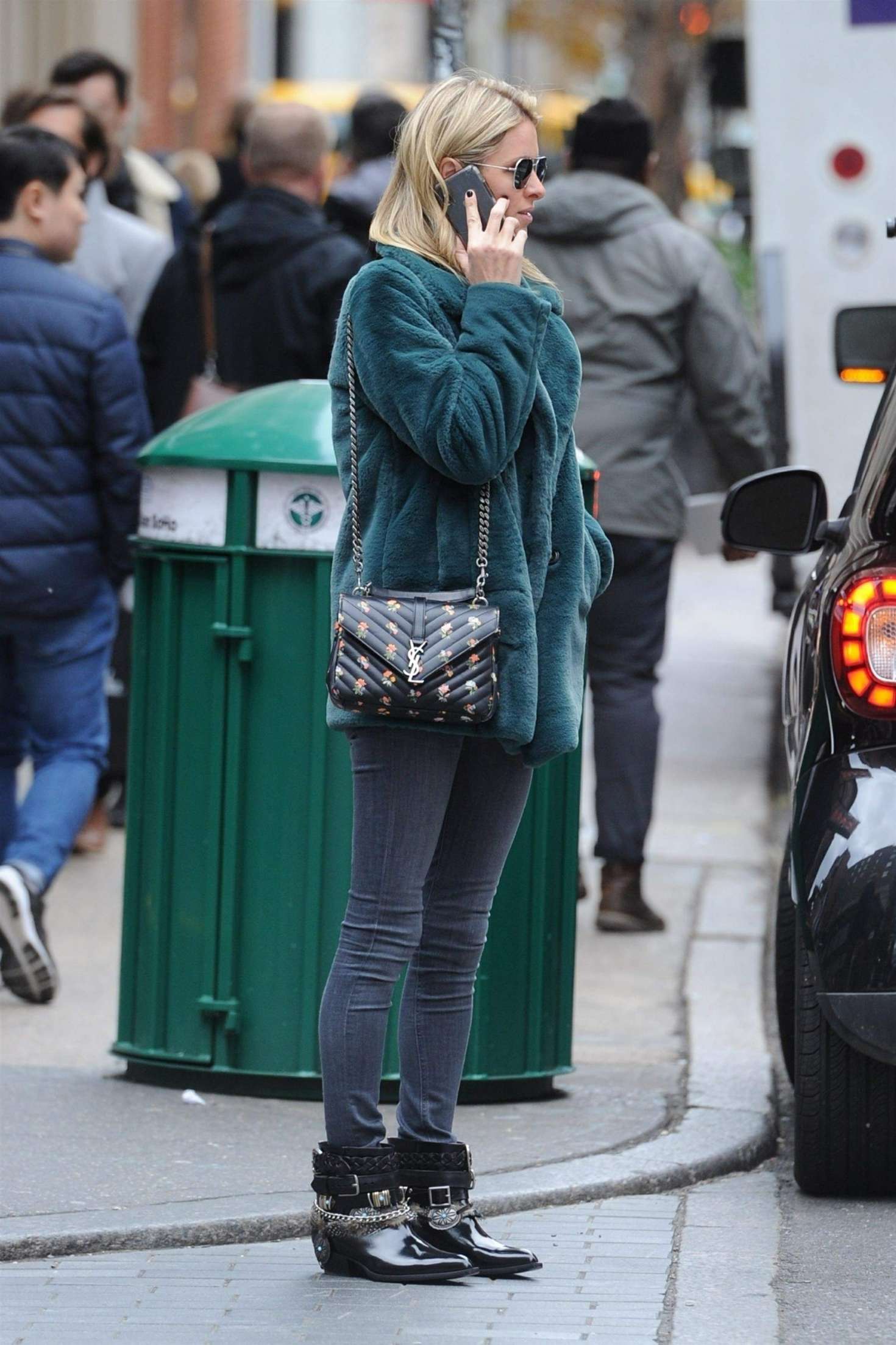 Nicky Hilton in Green Fur Coat â€“ Out in New York City