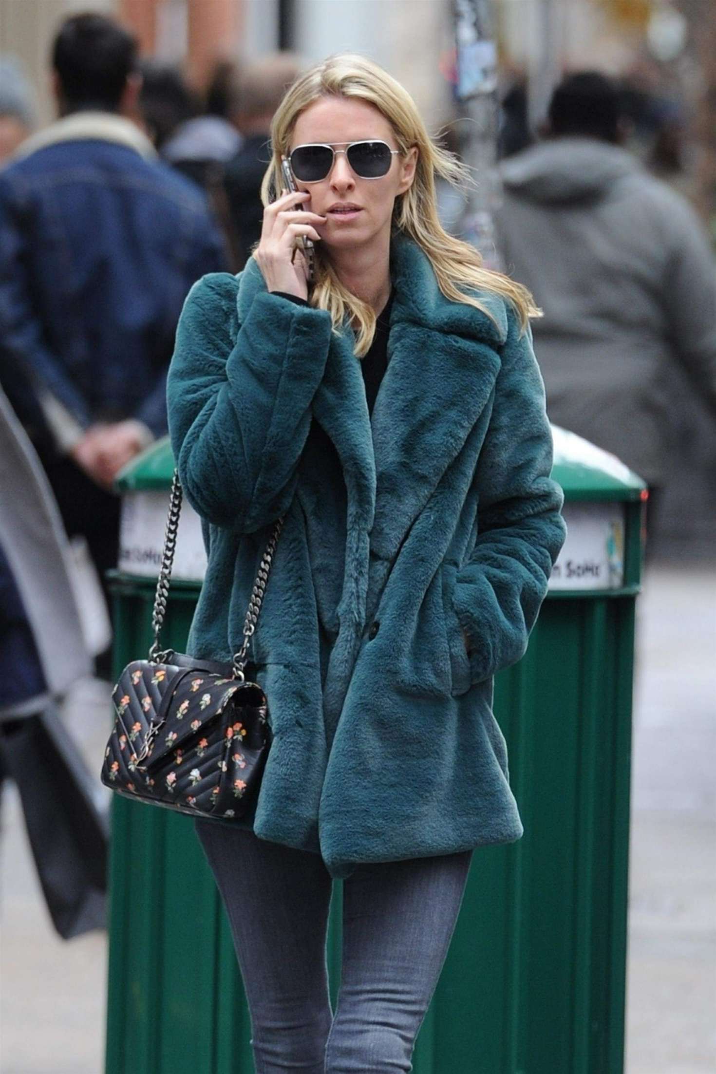 Nicky Hilton in Green Fur Coat â€“ Out in New York City