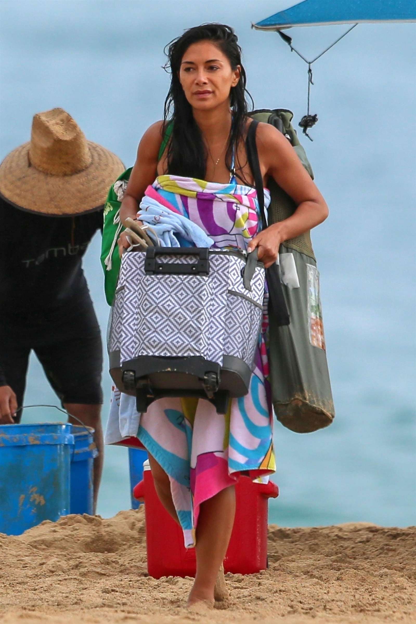 Nicole Scherzinger in Blue Bikini on the beach in Hawaii