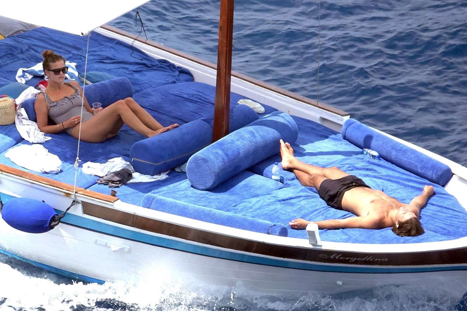 Nina Agdal in Swimsuit on a boat in Capri
