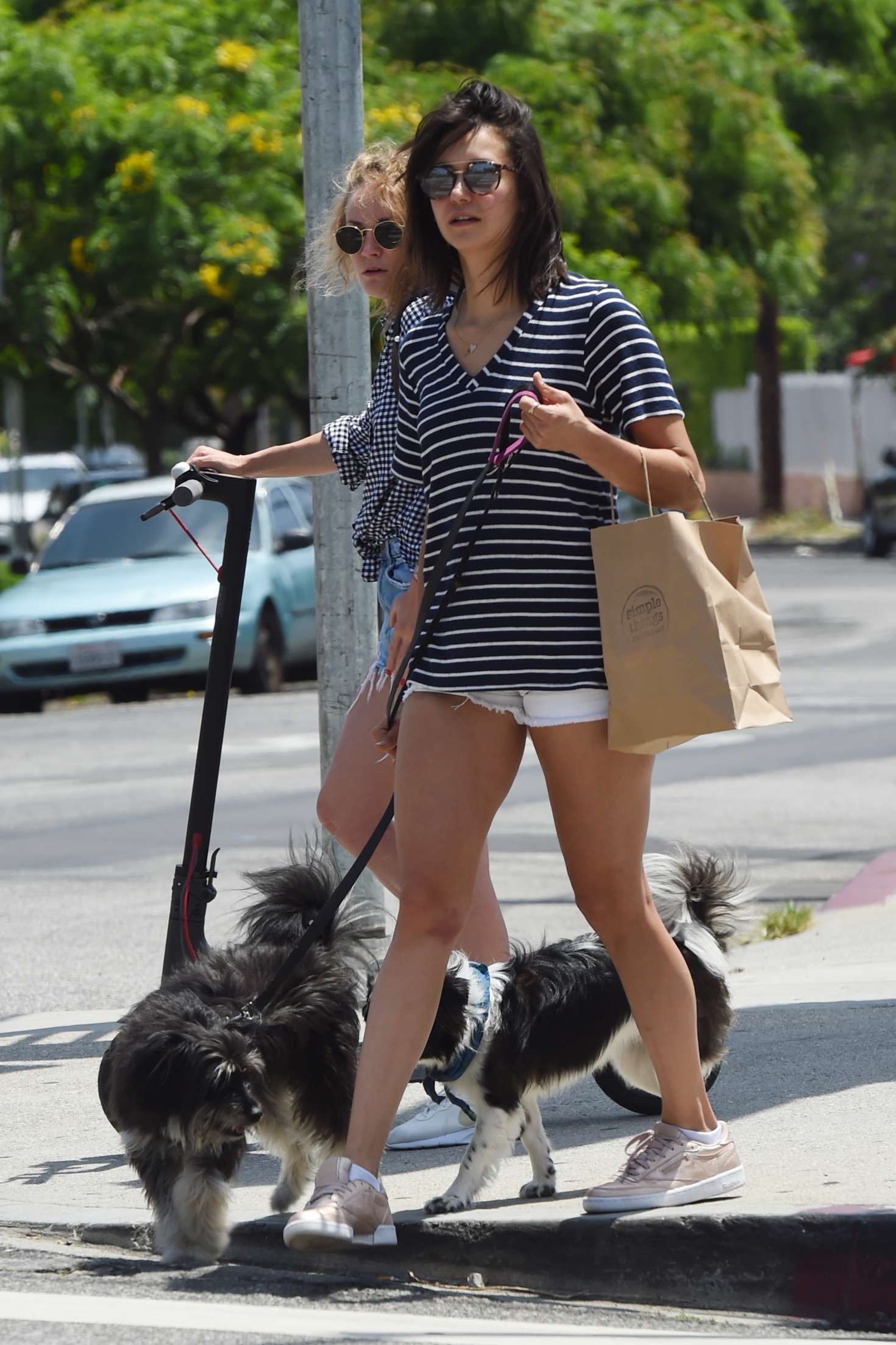 Nina Dobrev in Shorts â€“ Walks her dog Maverick in Los Angeles