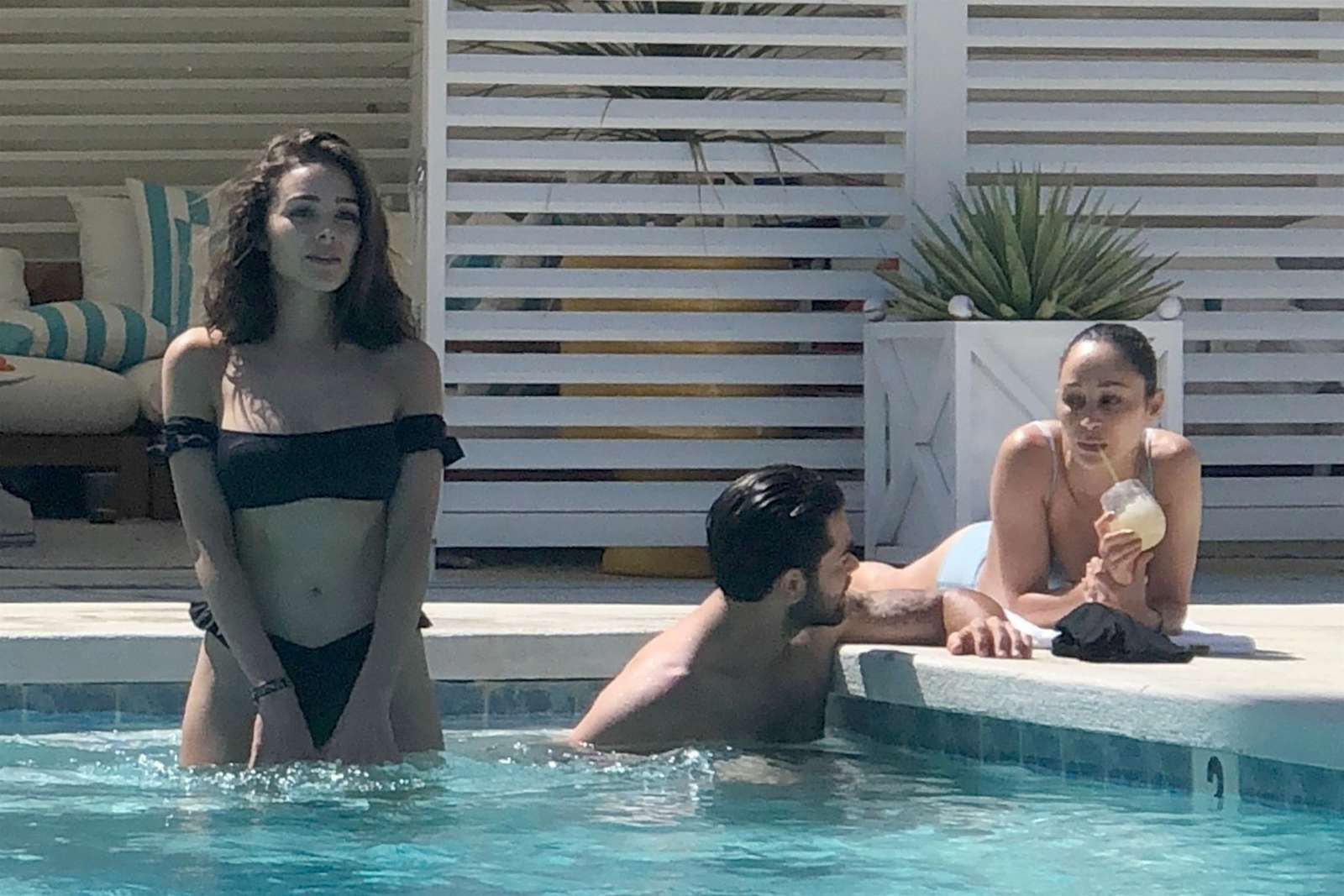 Oliva Culpo and Cara Santana in Bikini on the pool in Palm Springs