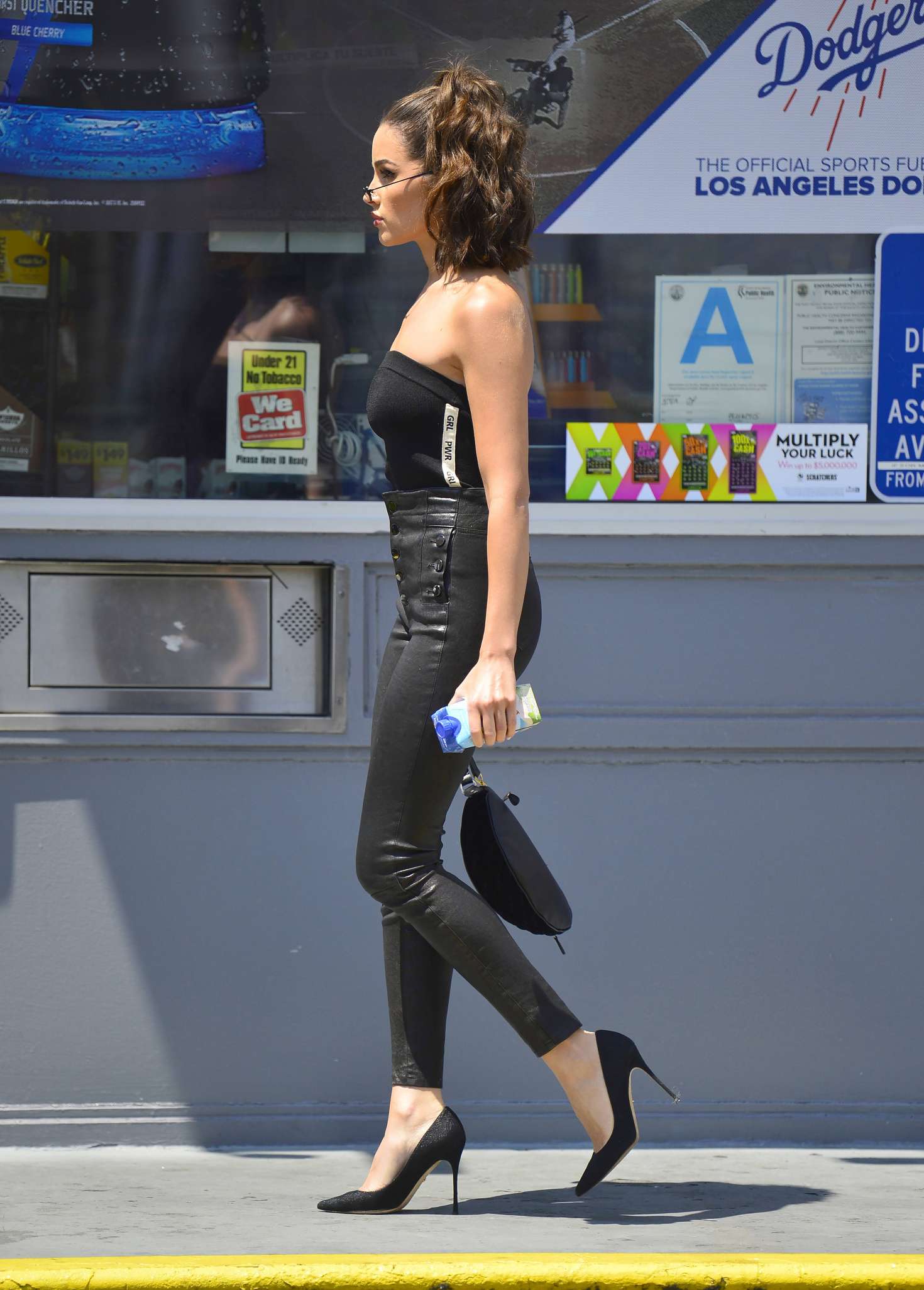 Olivia Culpo in Leather at a gas station in LA