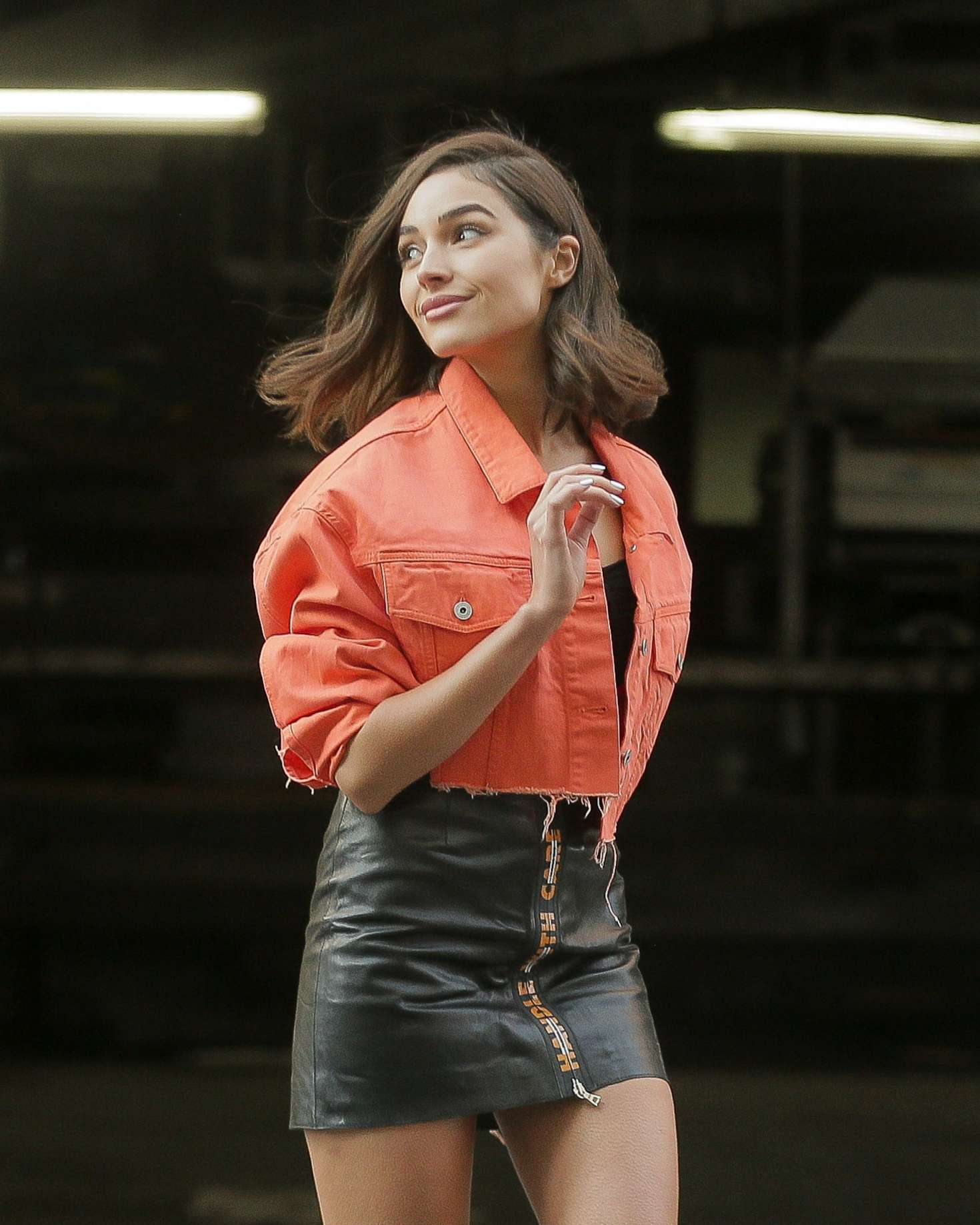 Olivia Culpo in Leather Mini Skirt â€“ Out in NYC