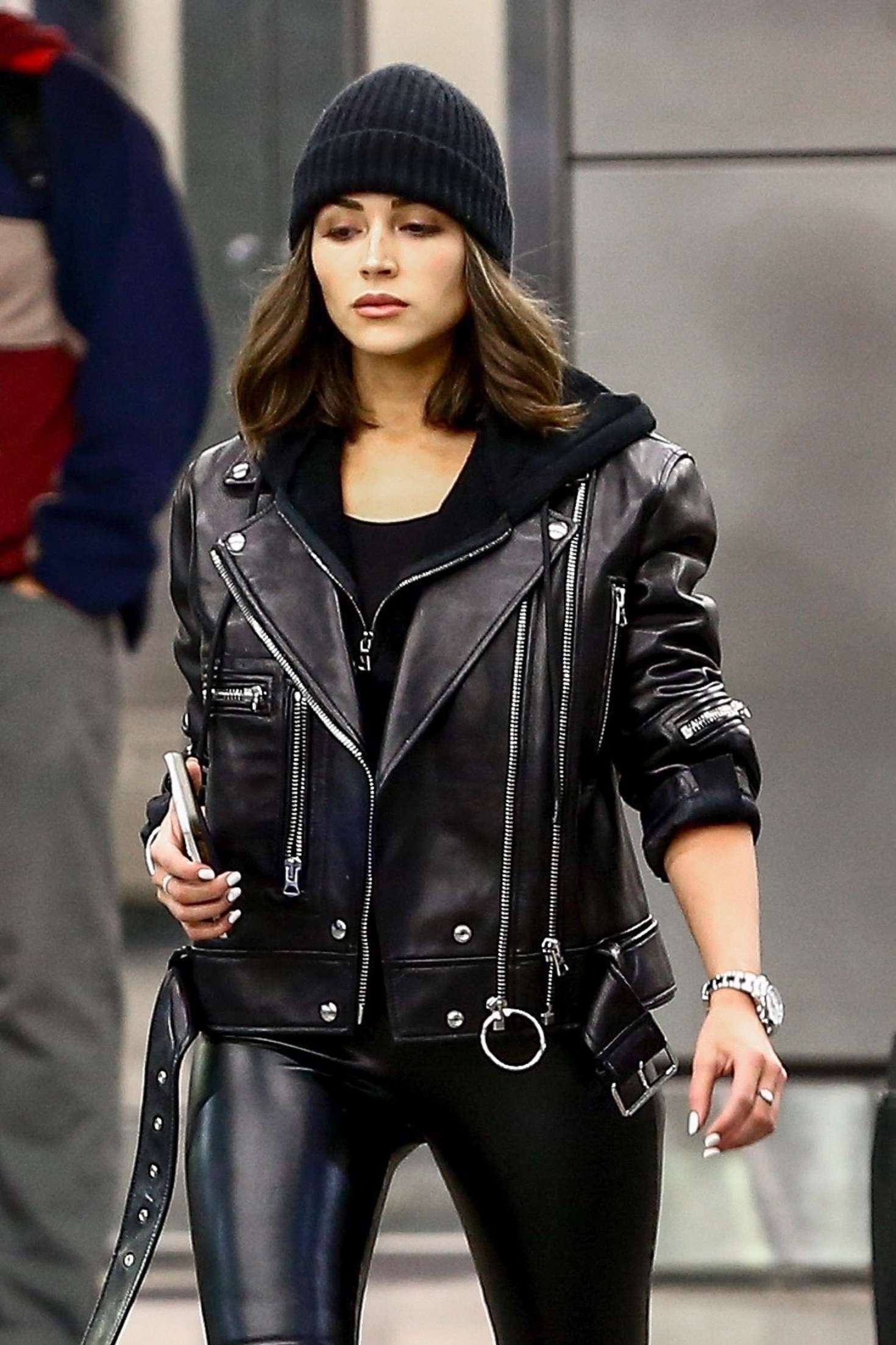 Olivia Culpo in Leather Pants â€“ Arrives in Miami
