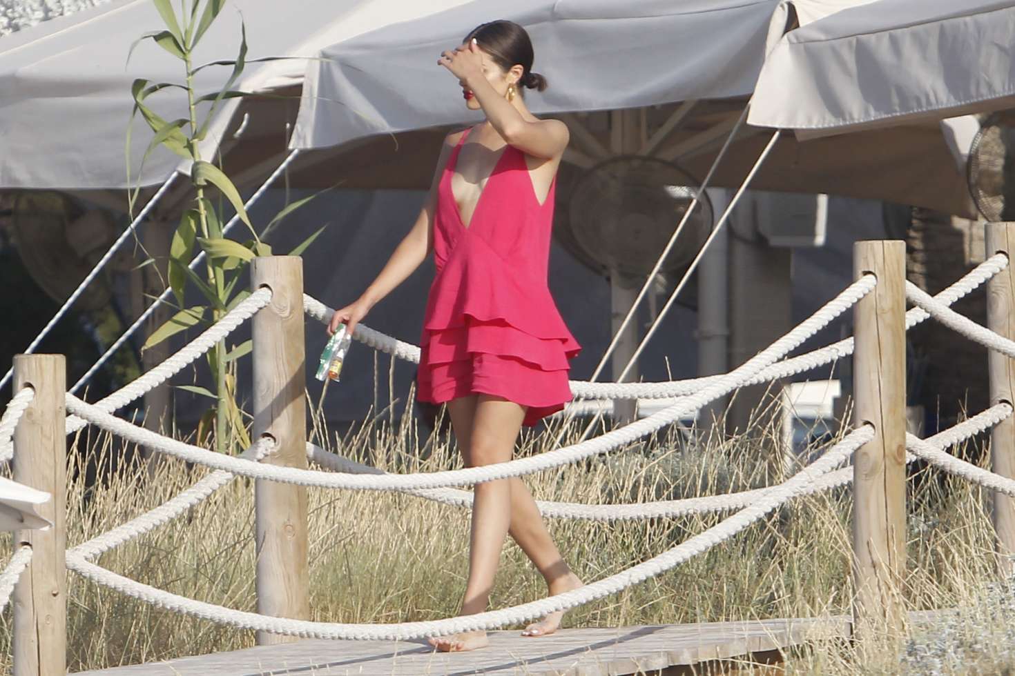 Olivia Culpo in Red Dress â€“ Leaving lunch in Fomentera