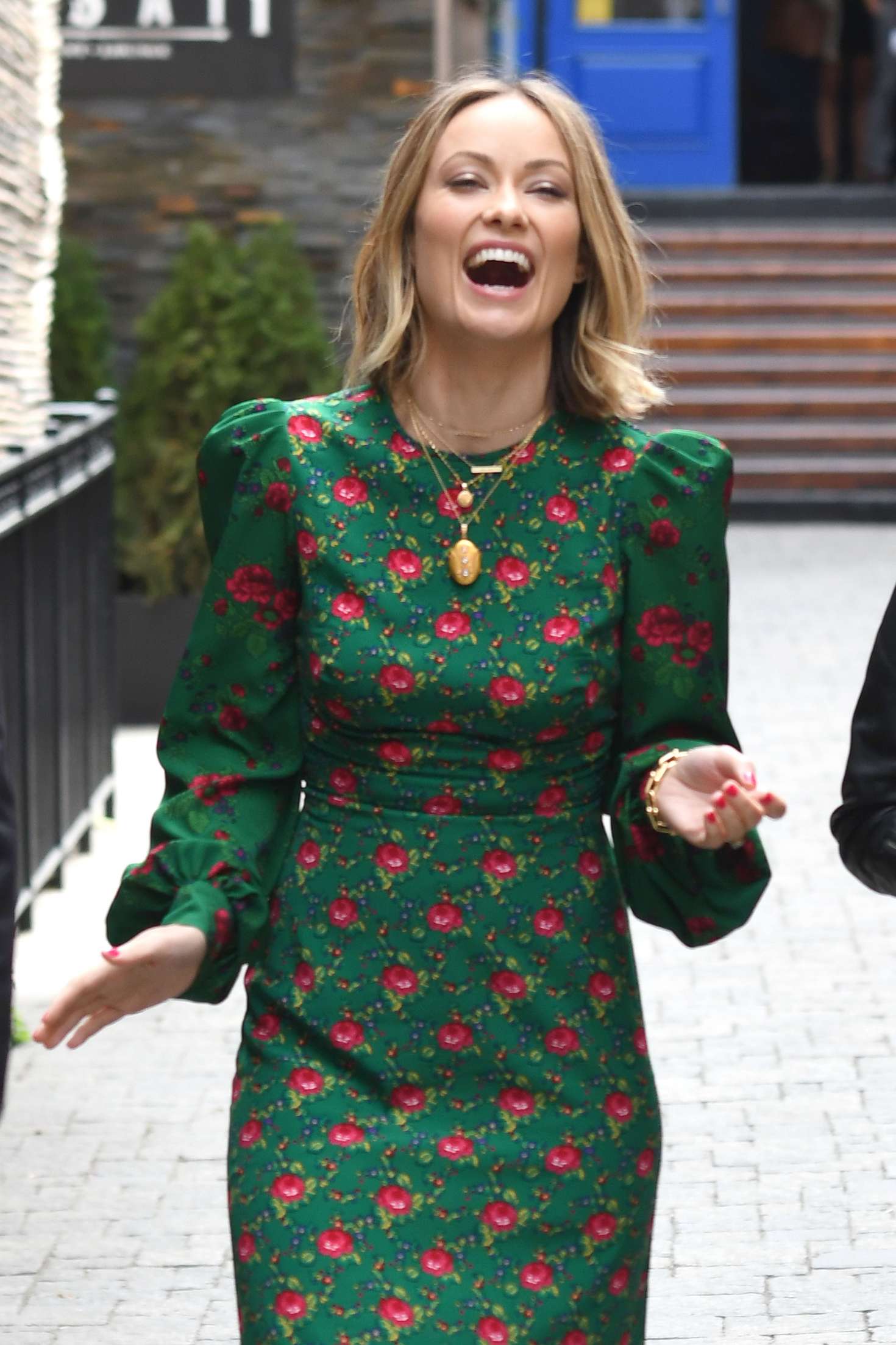 Olivia Wilde in Long Flowing Green Dress â€“ Out in Toronto