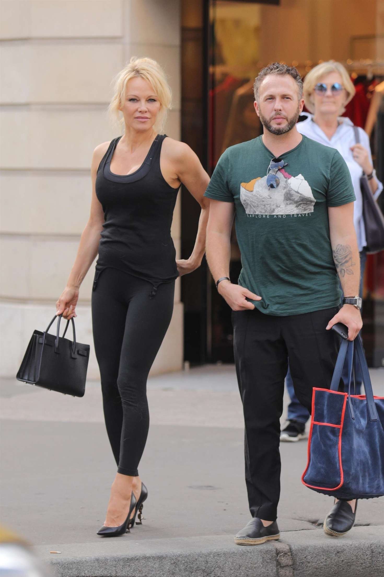 Pamela Anderson in Black Outfit â€“ Out in Paris