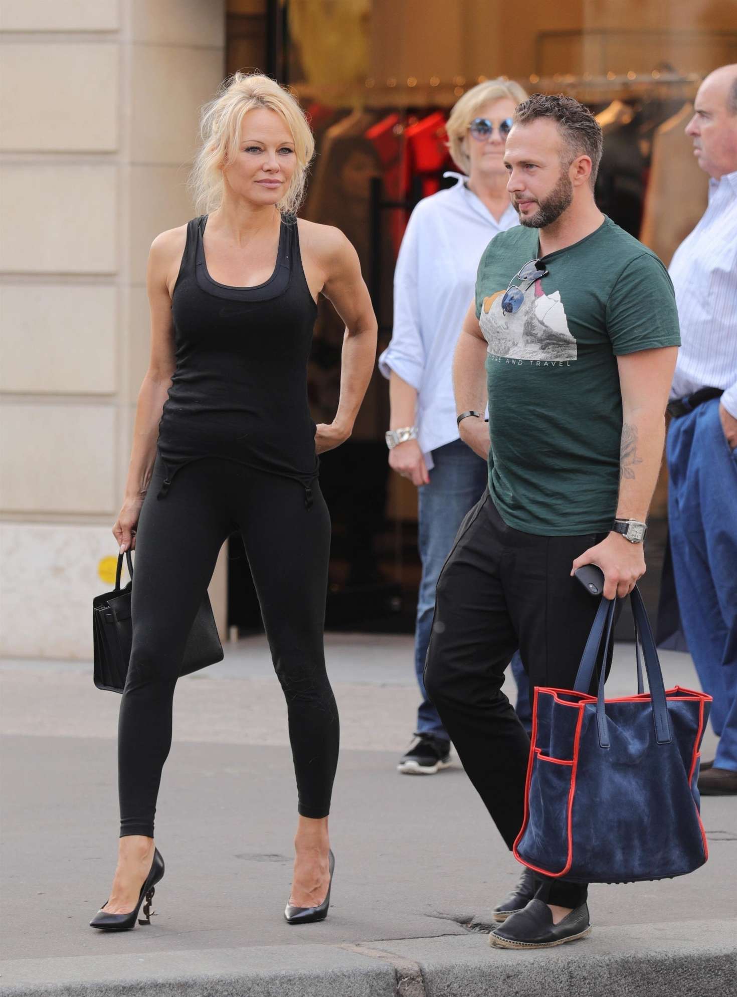 Pamela Anderson in Black Outfit â€“ Out in Paris