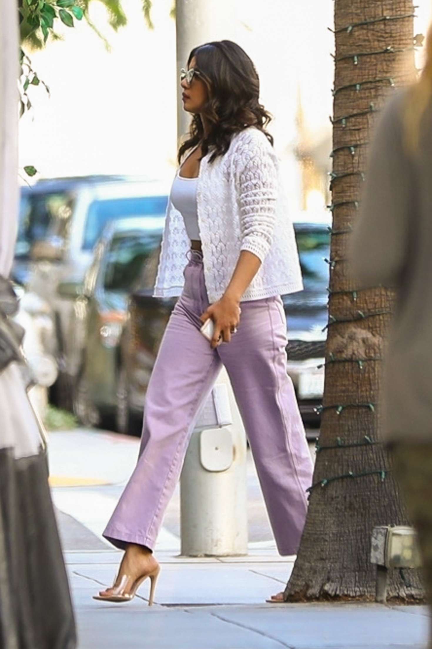 Priyanka Chopra in Purple Pants at Villa Blanca in Beverly Hills
