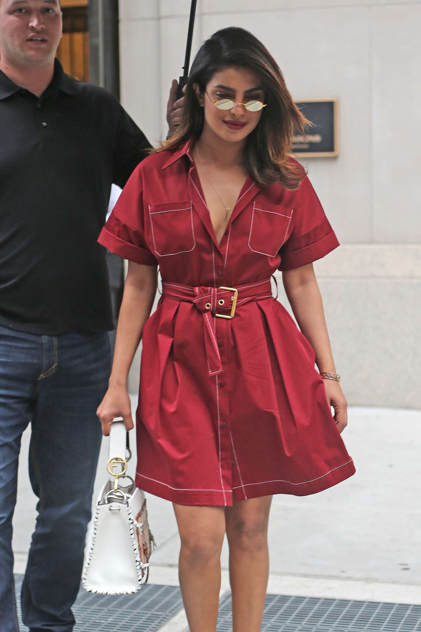 Priyanka Chopra in Red Dress â€“ Leaves her apartment in New York City