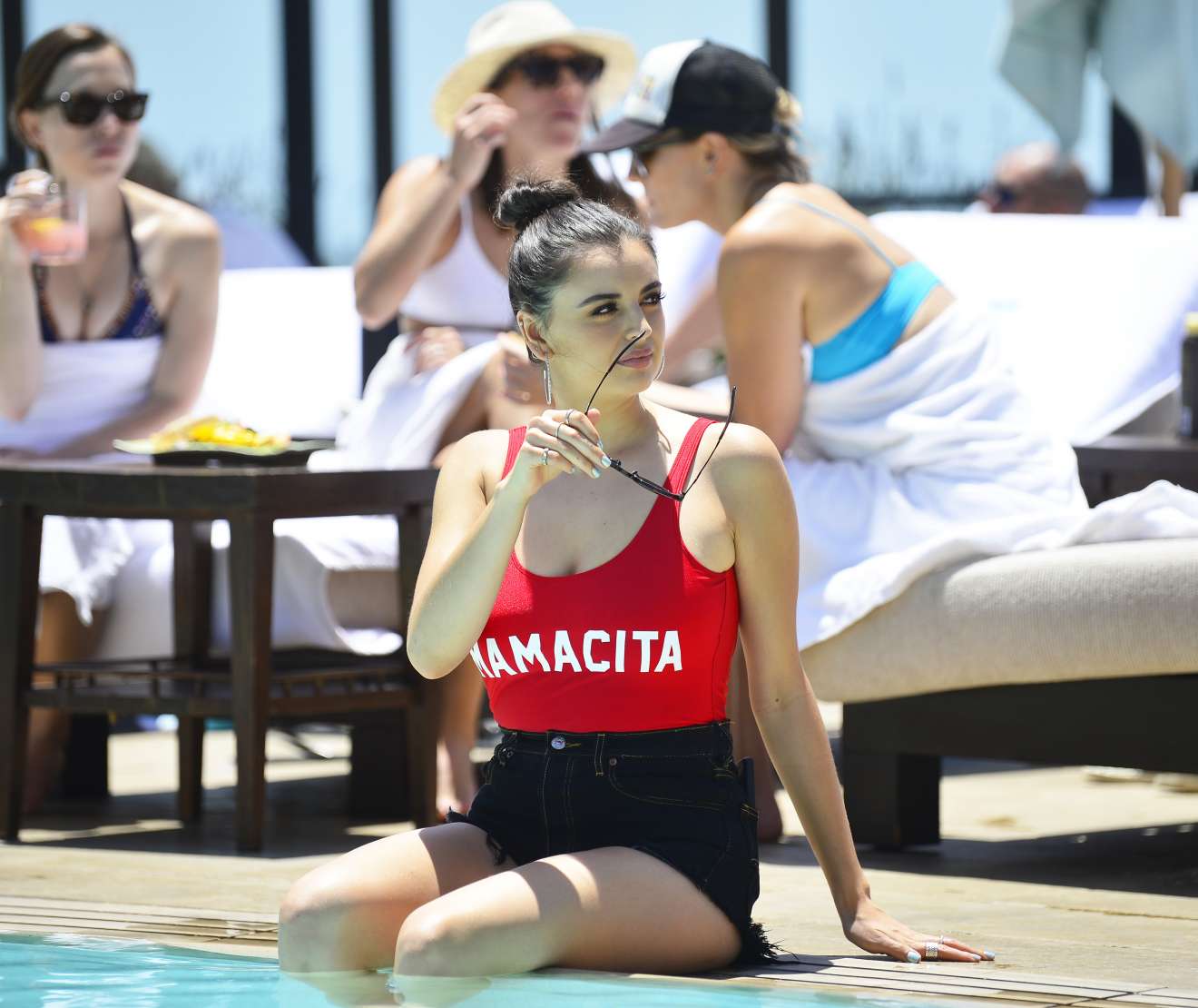 Rebecca Black â€“ In red swimsuit at a Pool at the Dream Hollywood Hotel in Los Angeles