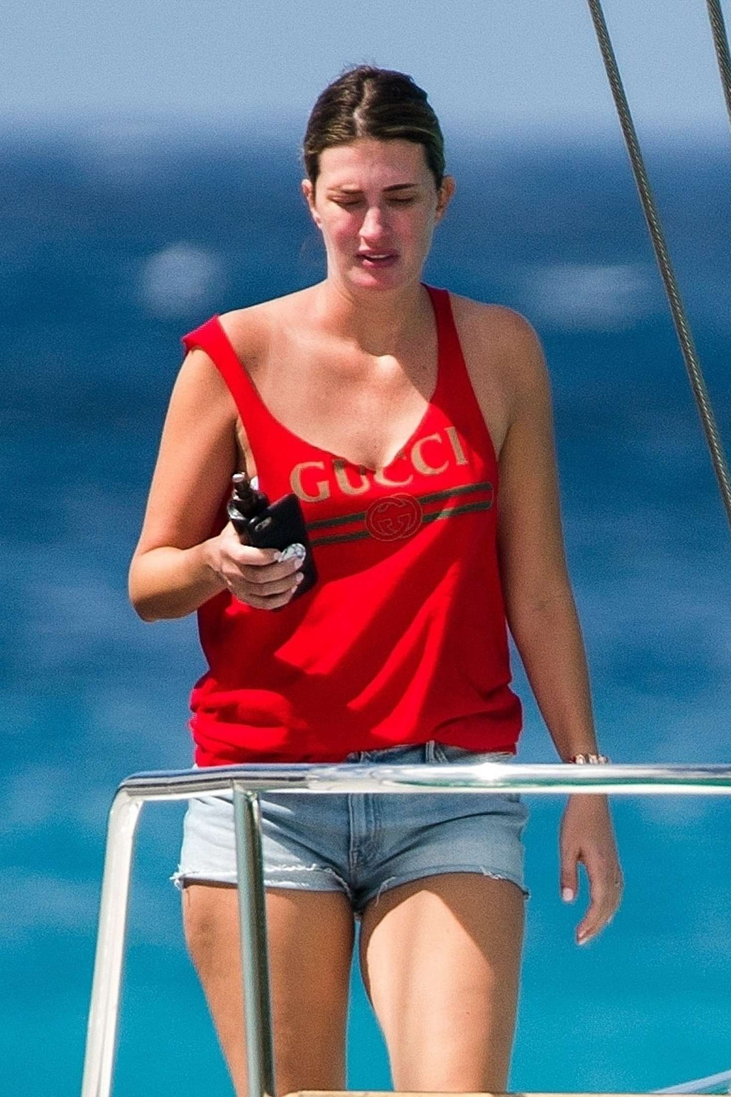 Rhea Durham in Jeans Shorts in Barbados