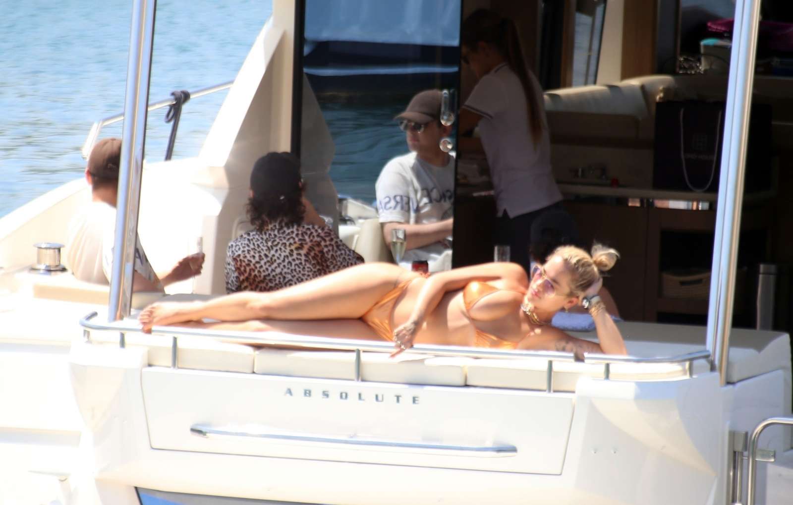 Rita Ora in Gold Bikini on a yacht  in Barcelona