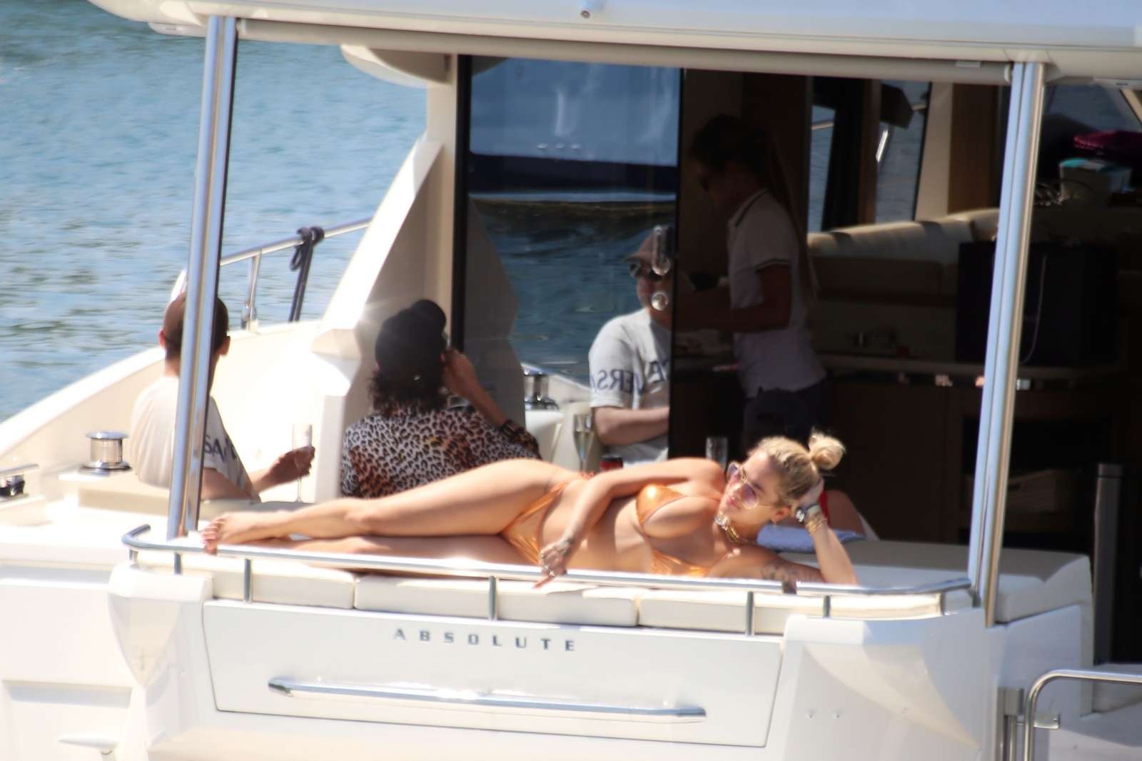 Rita Ora in Gold Bikini on a yacht  in Barcelona