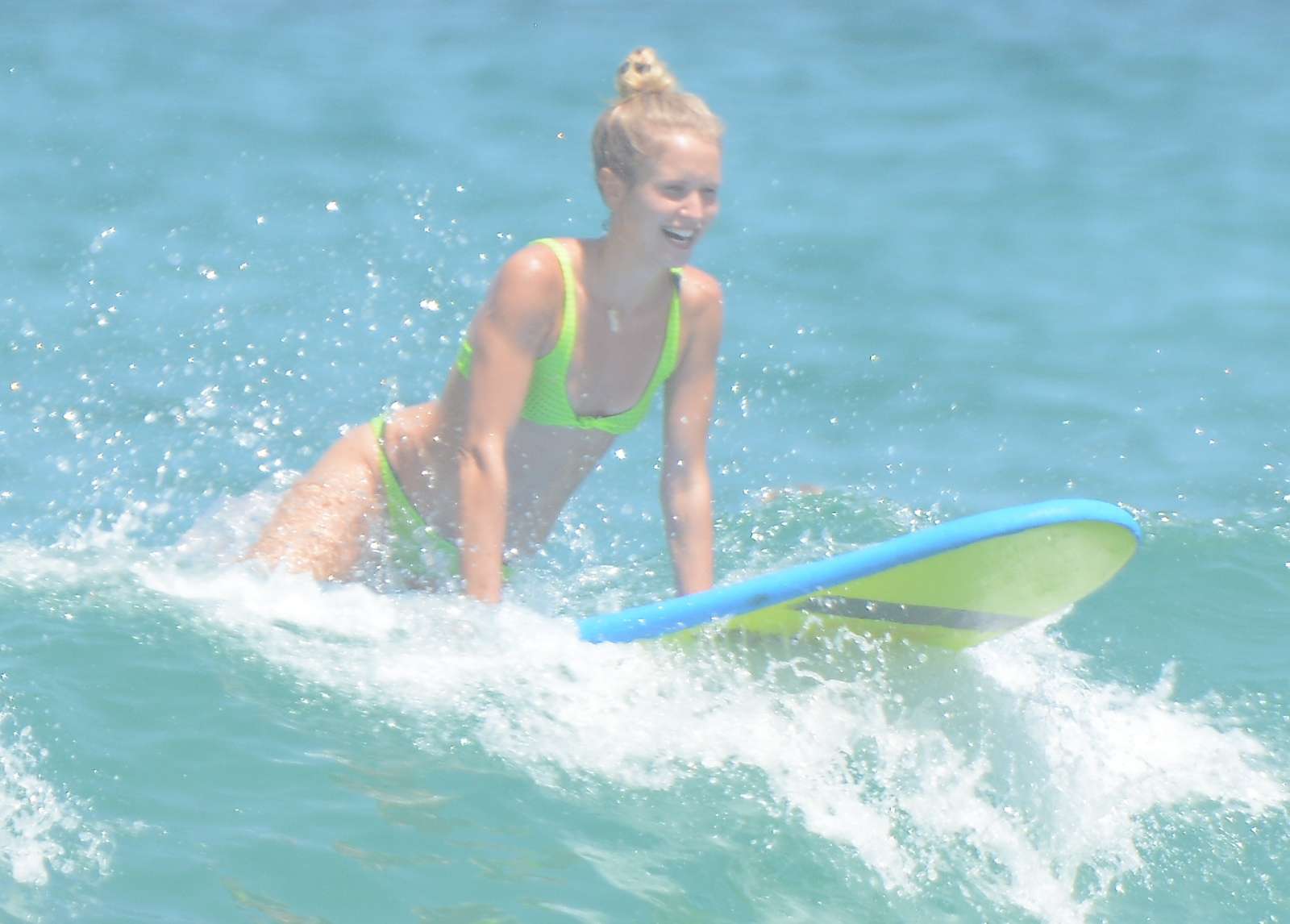Sailor Brinkley Cook in Neon Green Bikini â€“ Surfing at Bondi Beach