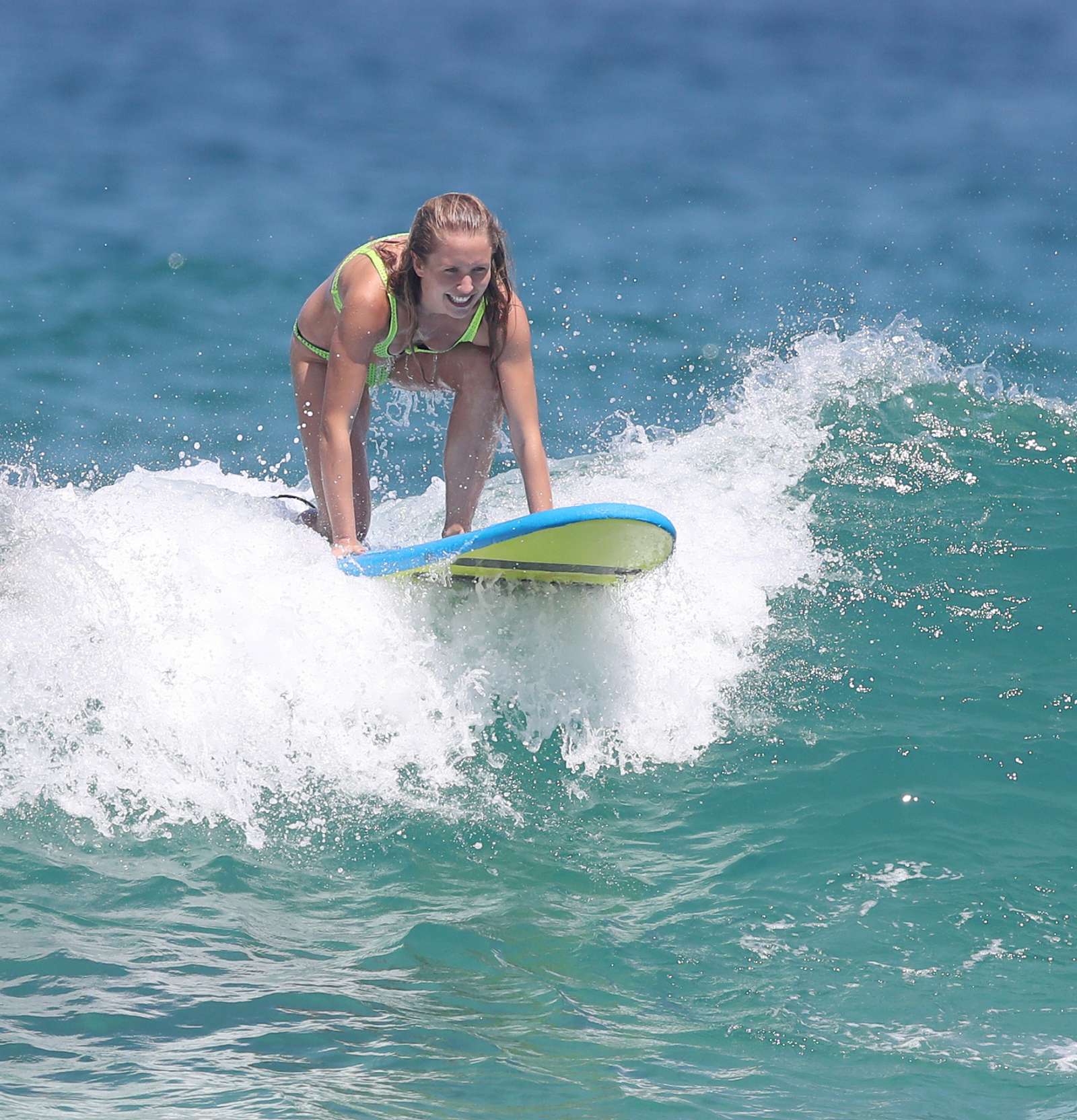 Sailor Brinkley Cook in Neon Green Bikini â€“ Surfing at Bondi Beach