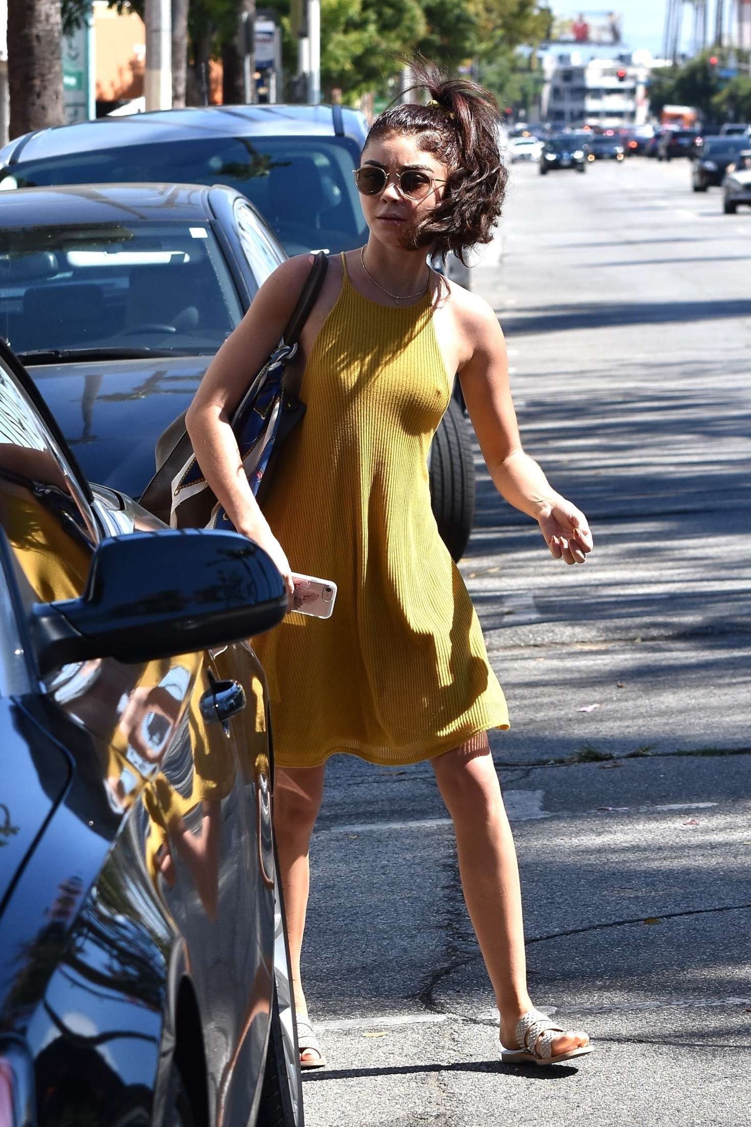 Sarah Hyland in Yellow Dress â€“ Out in Los Angeles