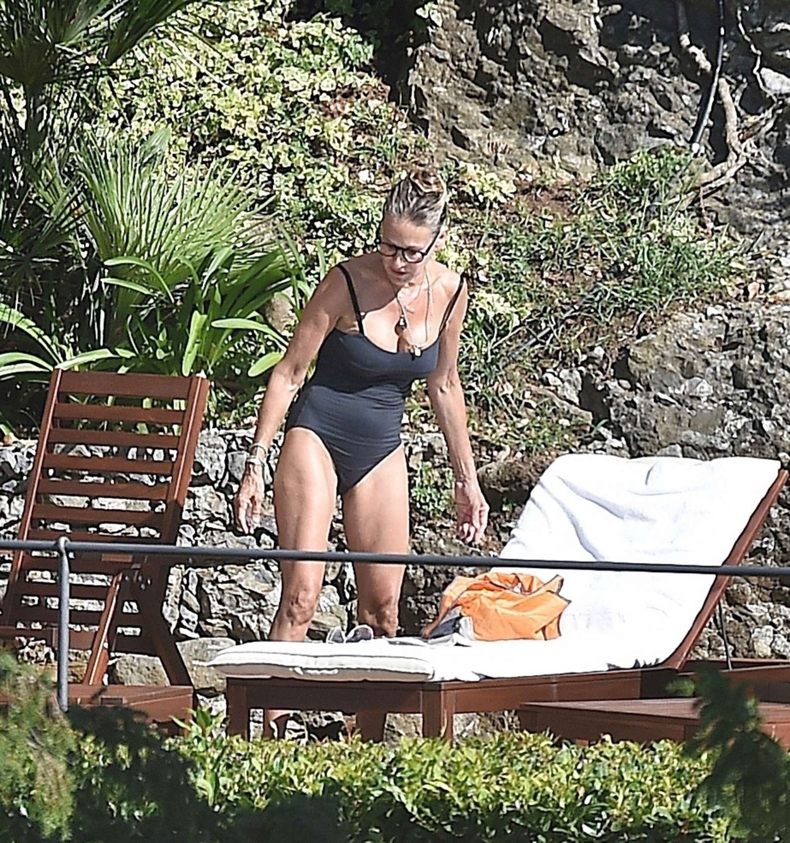 Sarah Jessica Parker in Black Swimsuit in Portofino