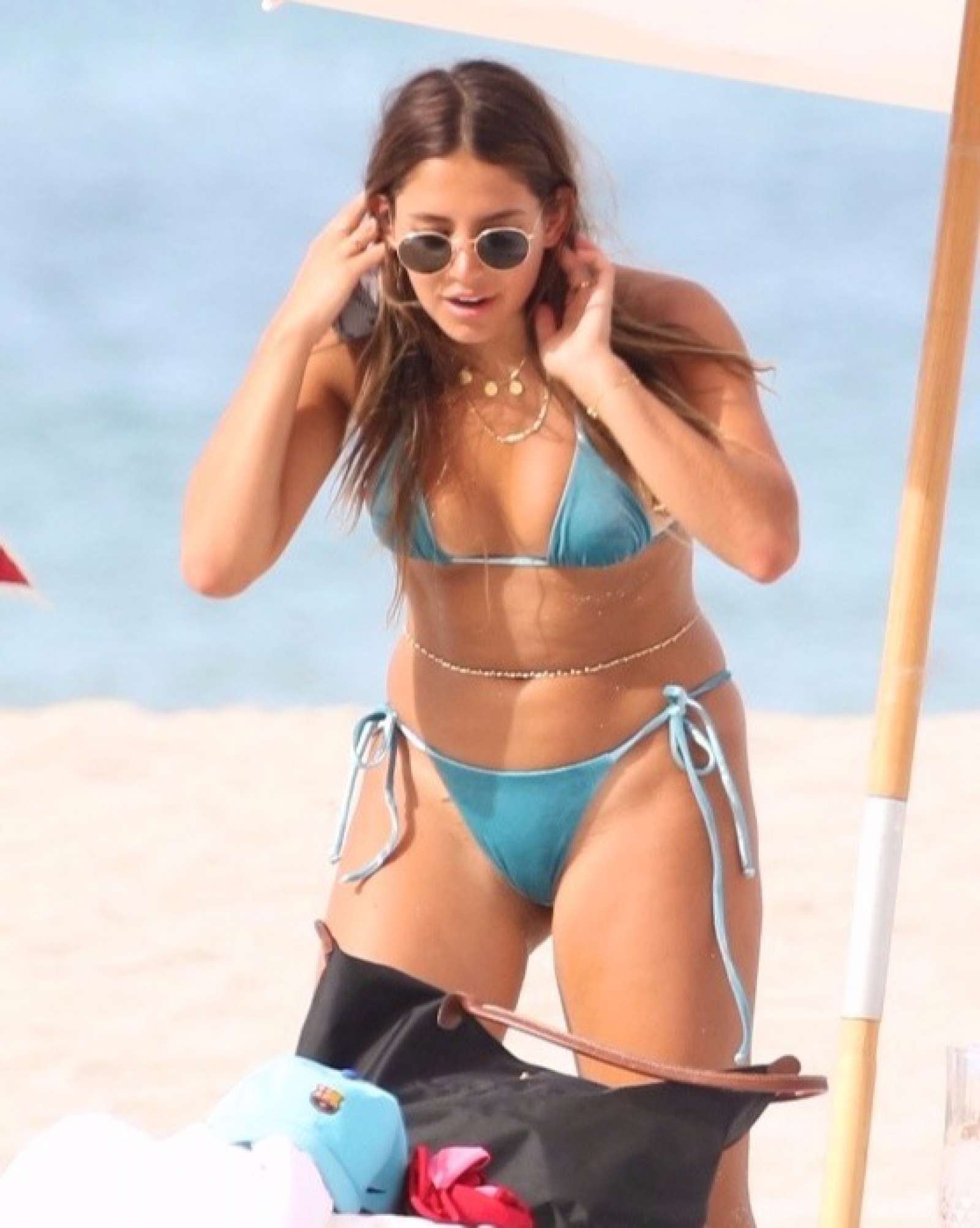 Sarah Kohan in Blue Bikini on the beach in Miami