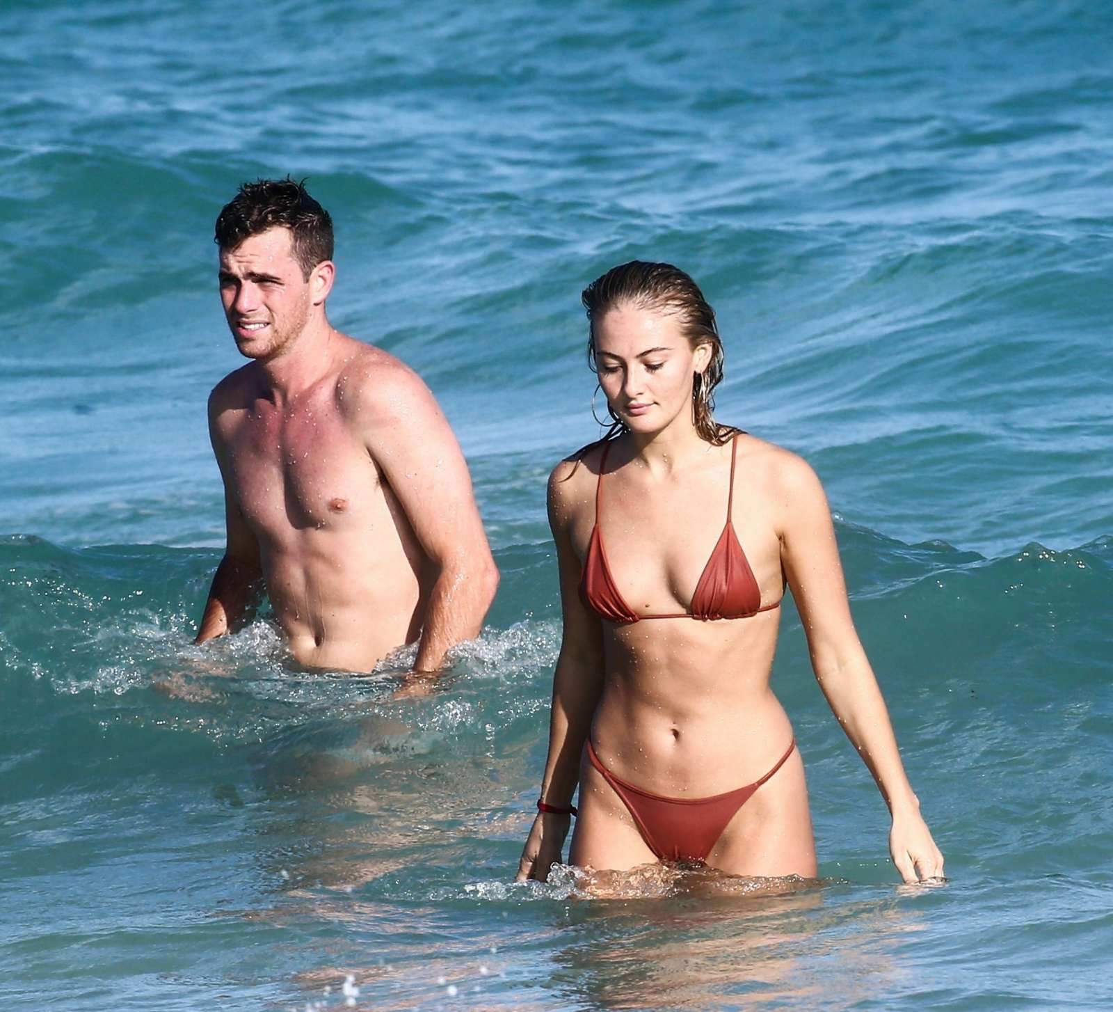 Selena Weber in Red Bikini at a beach in Miami