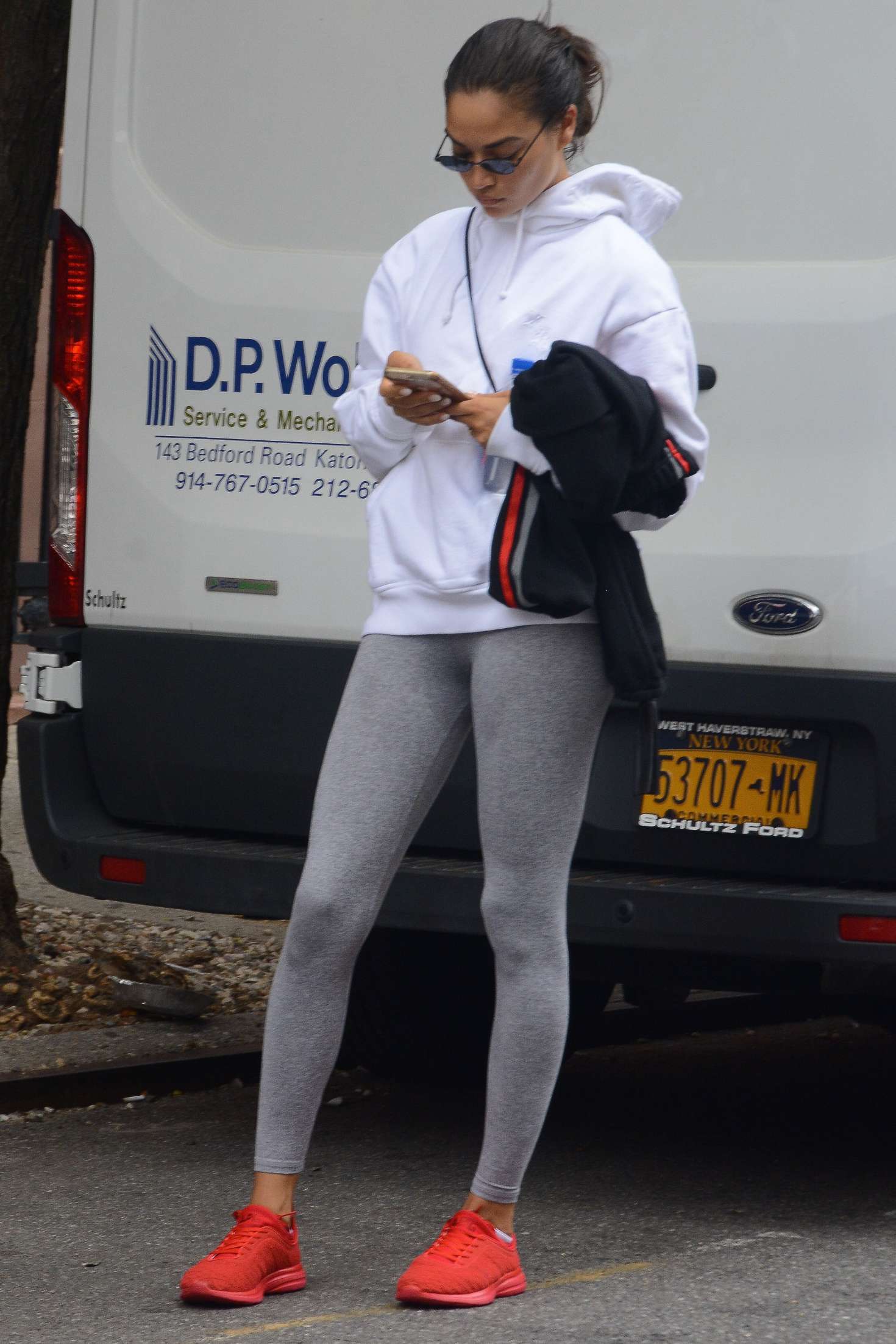 Shania Shaik in Grey Tights â€“ Out in SoHo