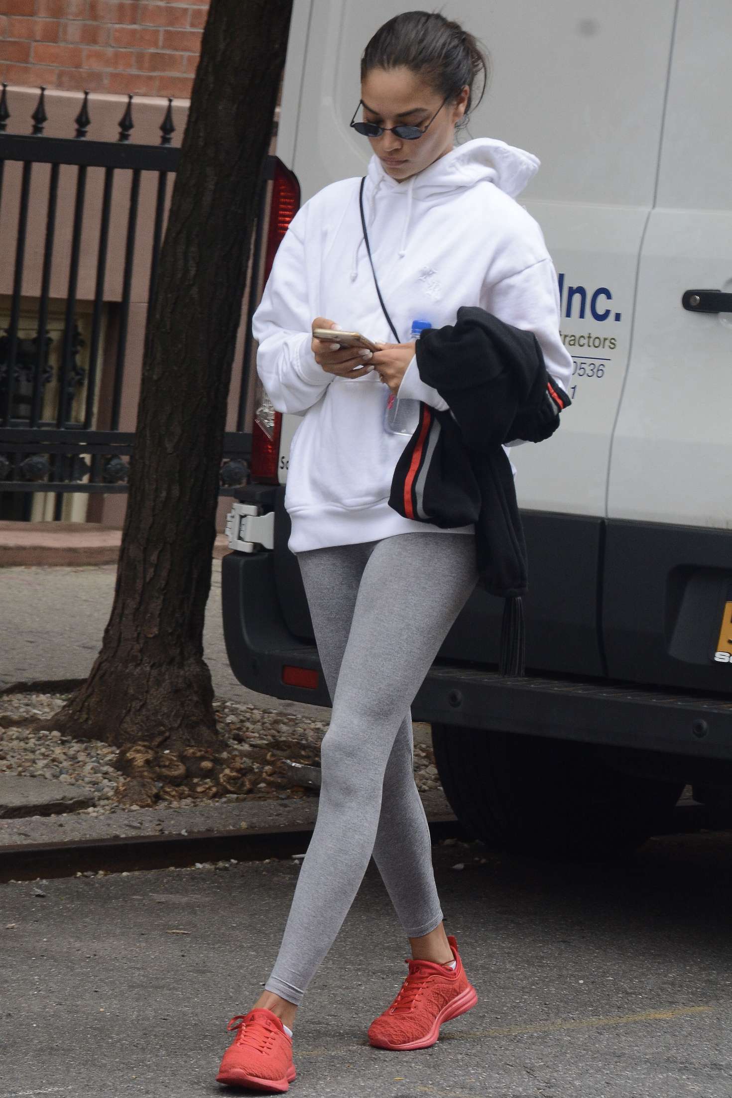 Shania Shaik in Grey Tights â€“ Out in SoHo
