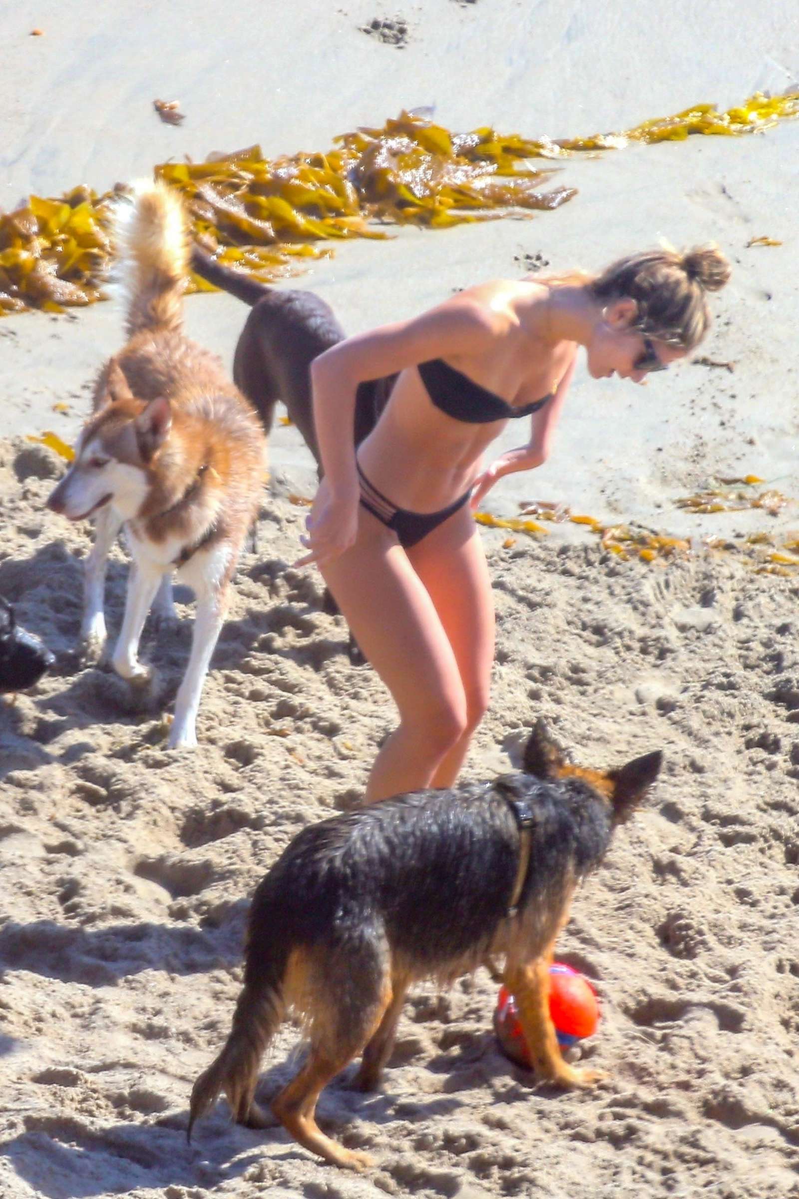 Shauna Sexton in Black Bikini on the beach in Malibu
