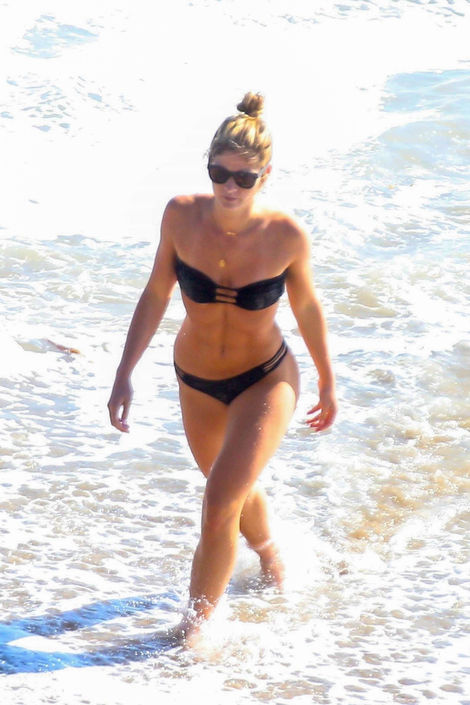 Shauna Sexton in Black Bikini on the beach in Malibu