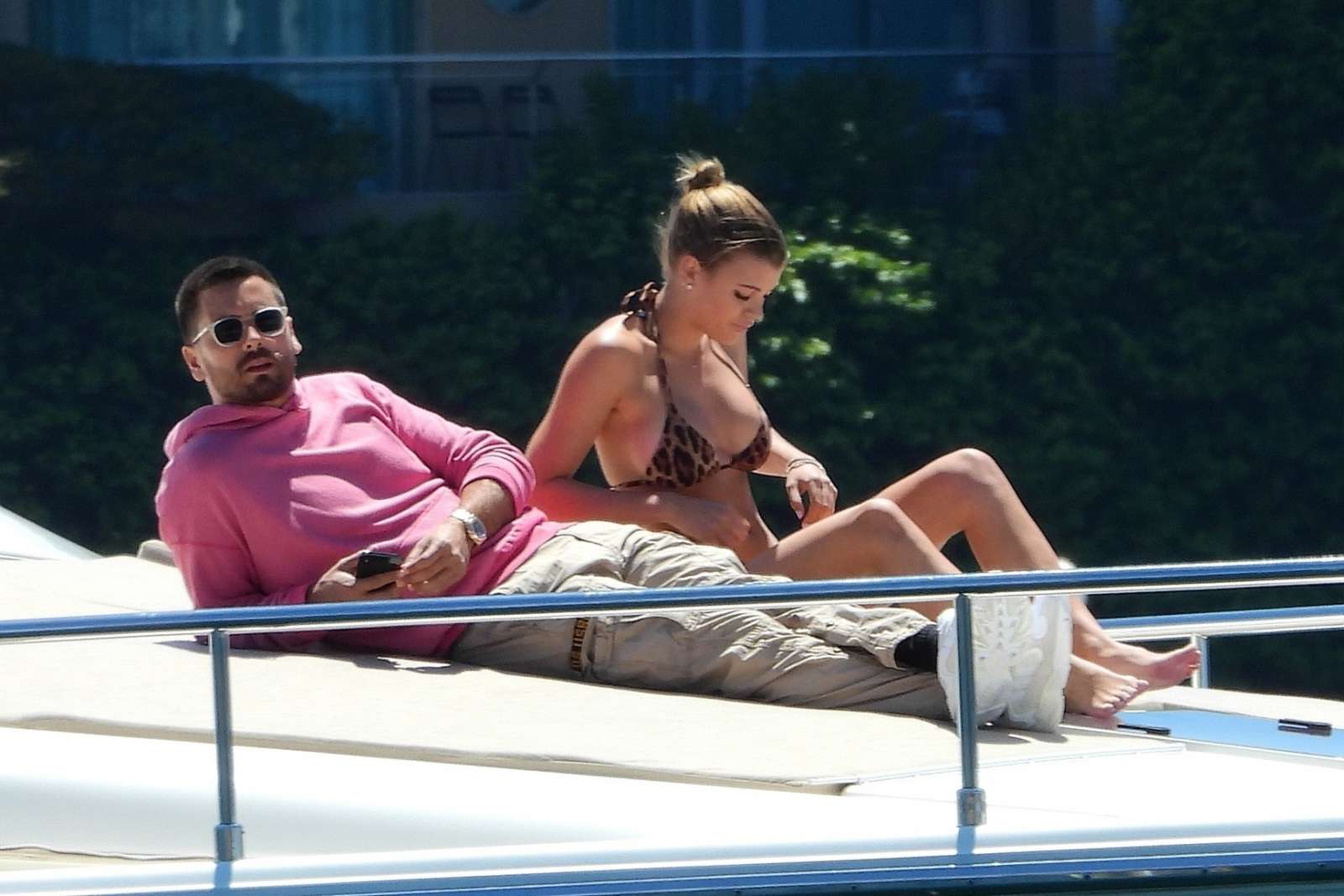 Sofia Richie in Animal Print Bikini on a luxury yacht in Sydney
