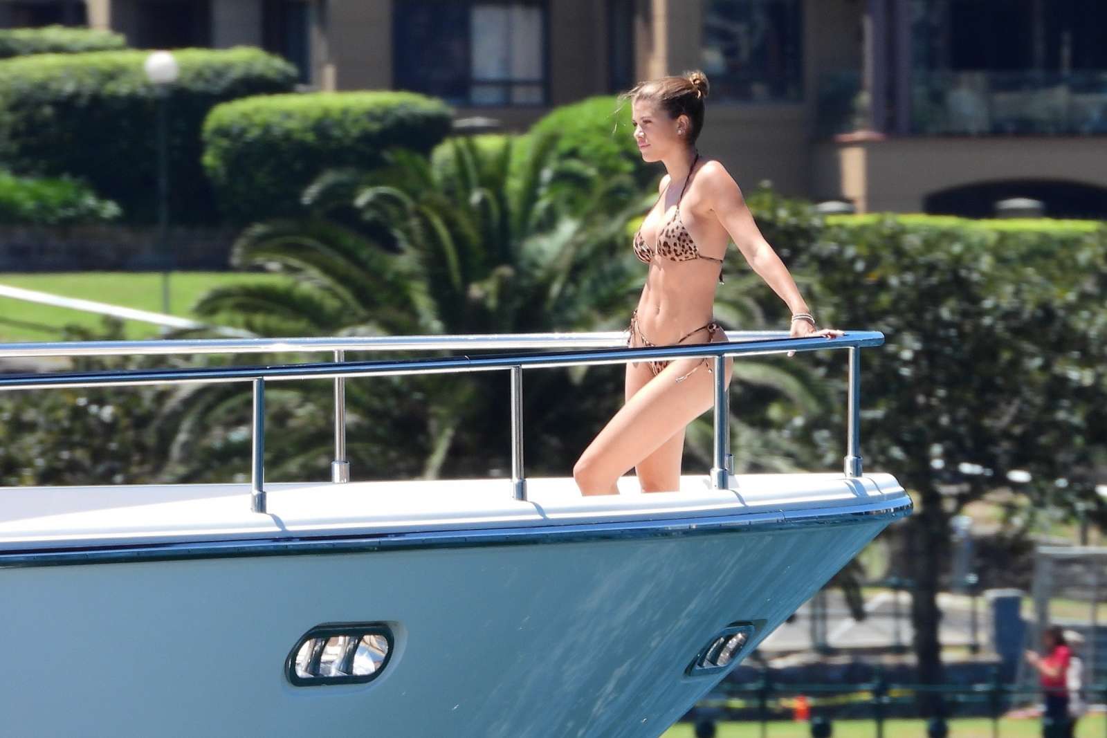Sofia Richie in Animal Print Bikini on a luxury yacht in Sydney