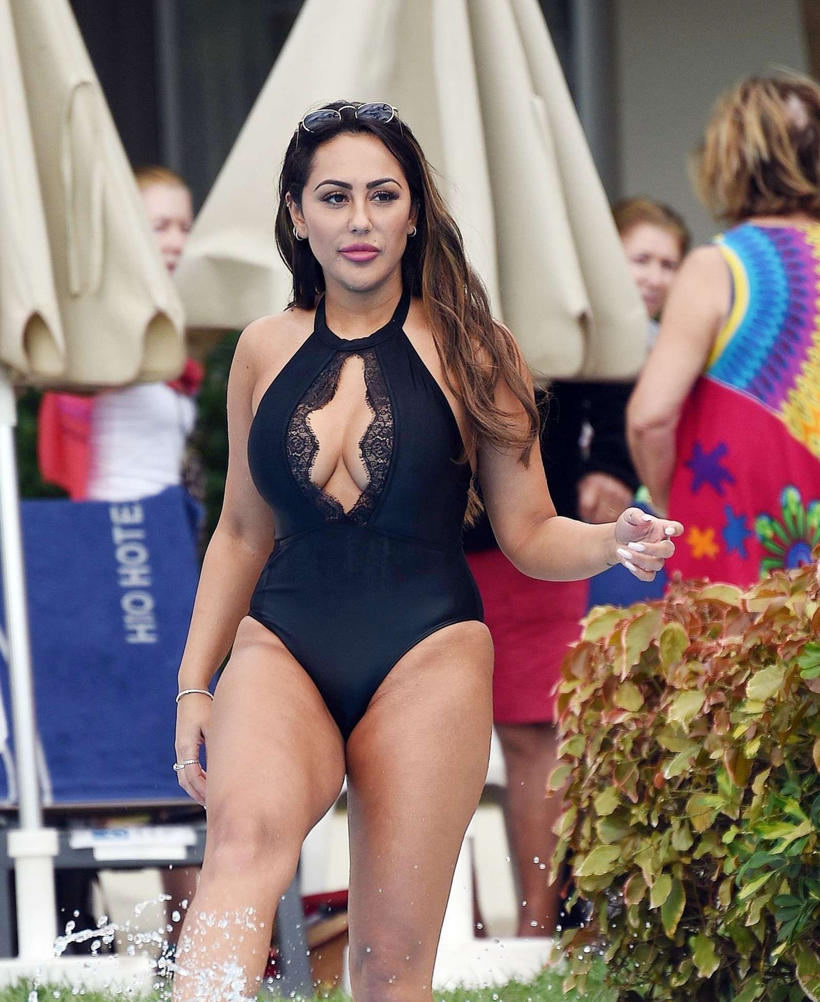 Sophie Kasaei in Black Swimsuit on holiday in Tenerife